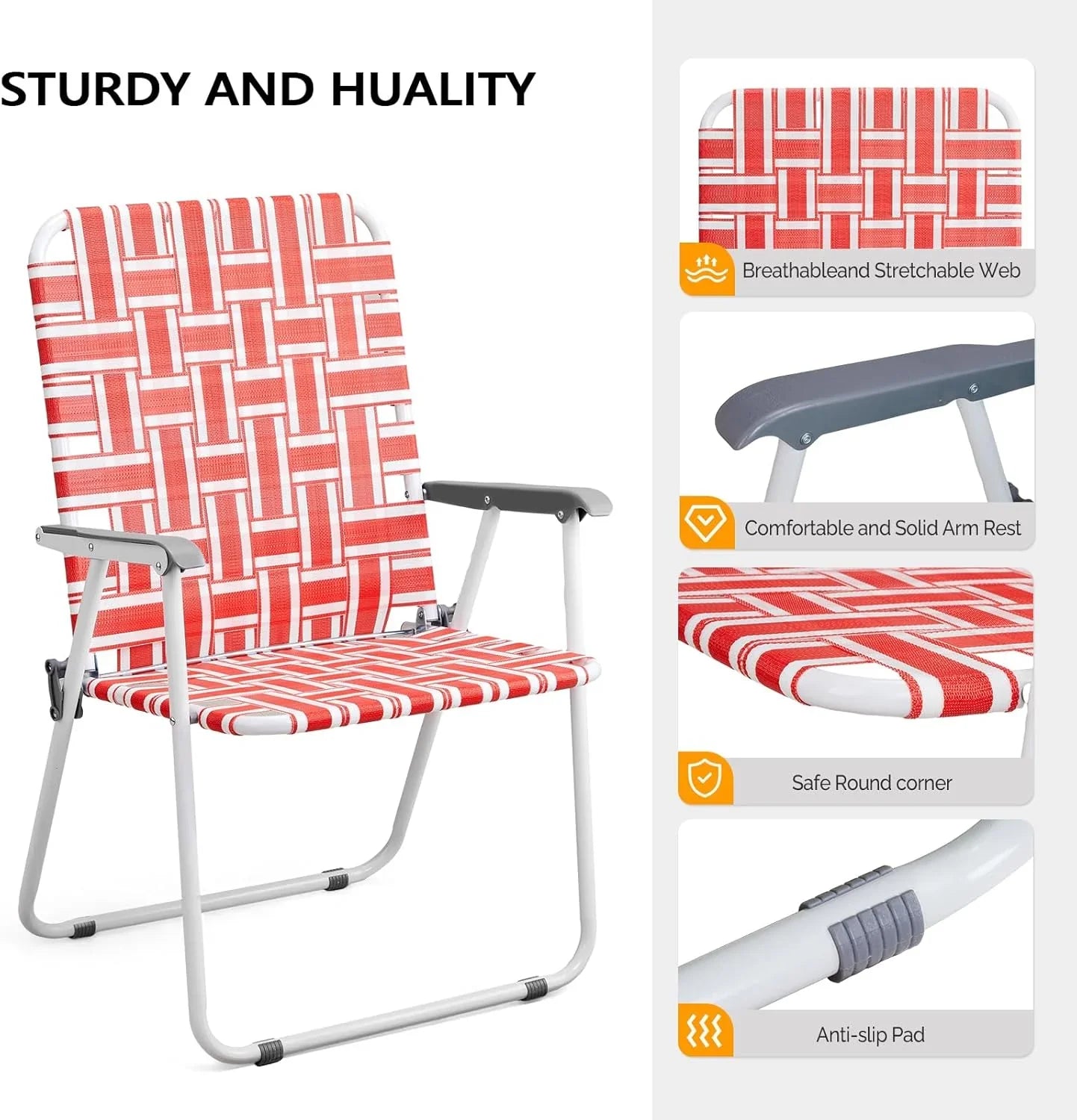 Lot de 2 chaises pliantes en toile pour patio VINGLI, chaise de plage portable pour extérieur, chaise de camping