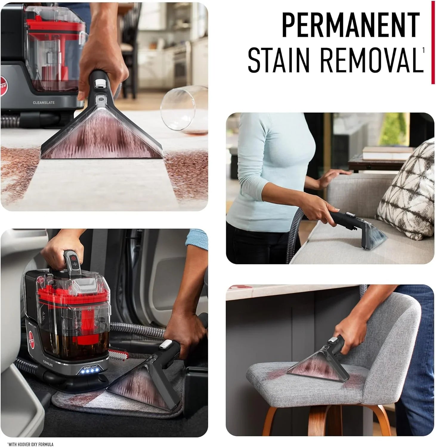 Nettoyeur de tapis et de tissus d'ameublement portable Hoover CleanSlate Plus avec aspiration puissante et plusieurs outils