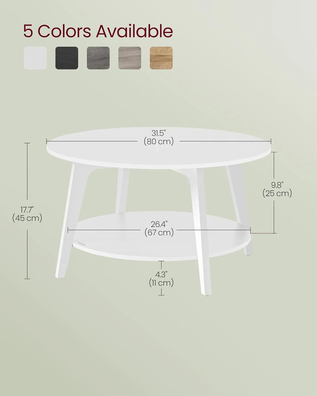 Table basse ronde VASAGLE, table basse double couche avec rangement