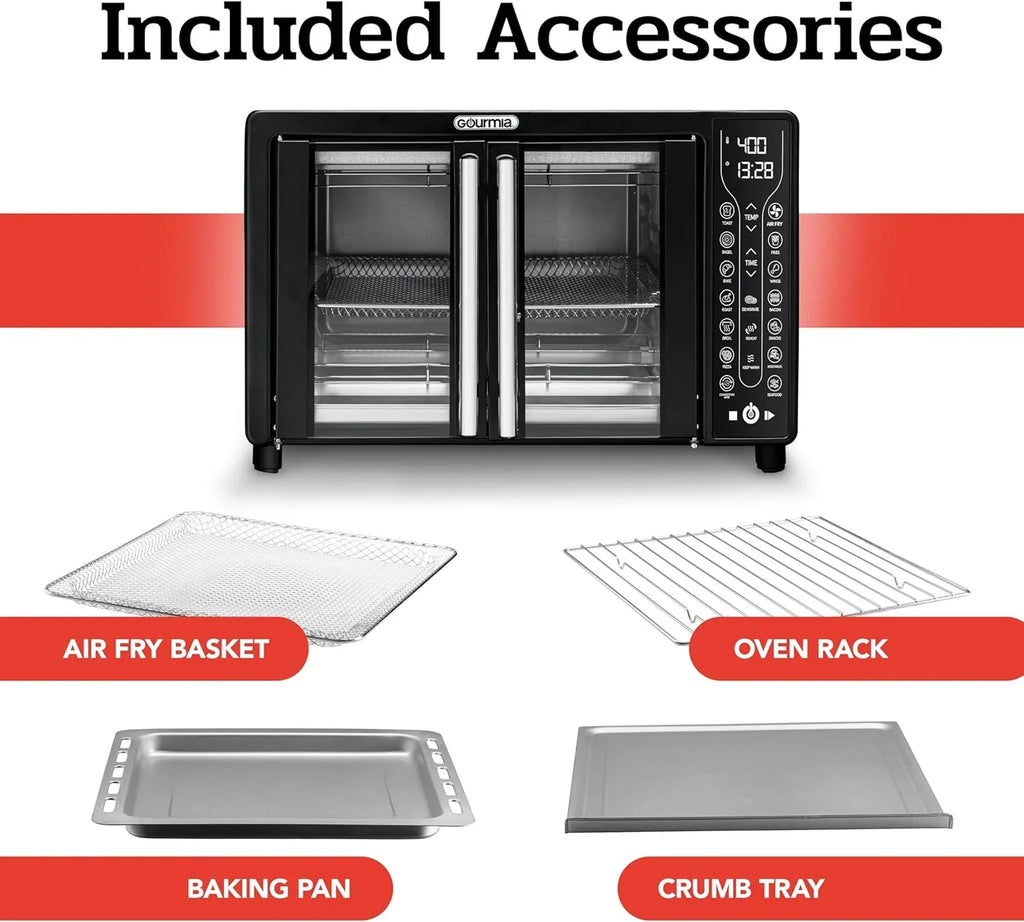 Friteuse à air combinée Gourmia avec 17 préréglages de cuisson, capacité de 24 L, grille de convection et plaque de cuisson