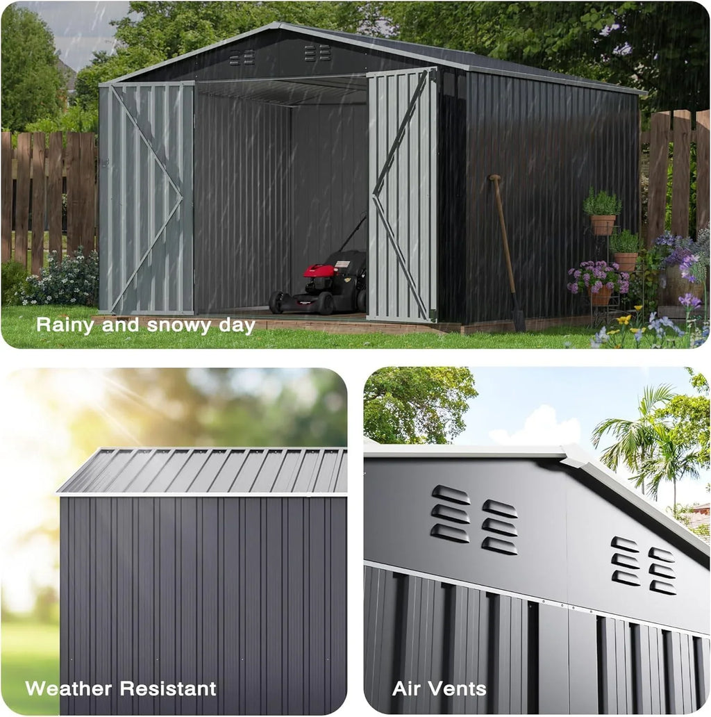 Abri de jardin extérieur Polar-Aurora 8 x 12 pi, abri de jardin en métal avec cadre amélioré