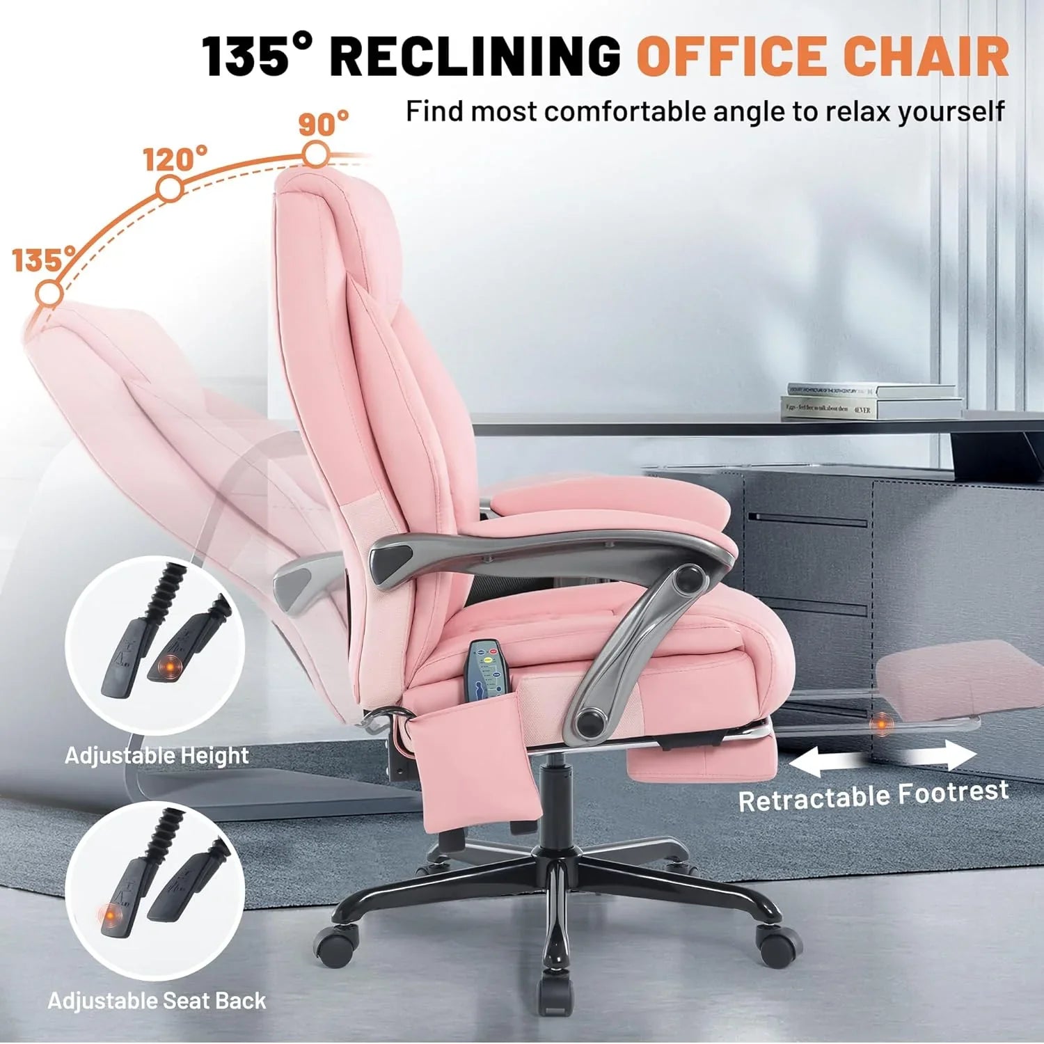 Fauteuil de bureau massant avec chauffage et repose-pieds Fauteuil de bureau ergonomique inclinable pour cadres