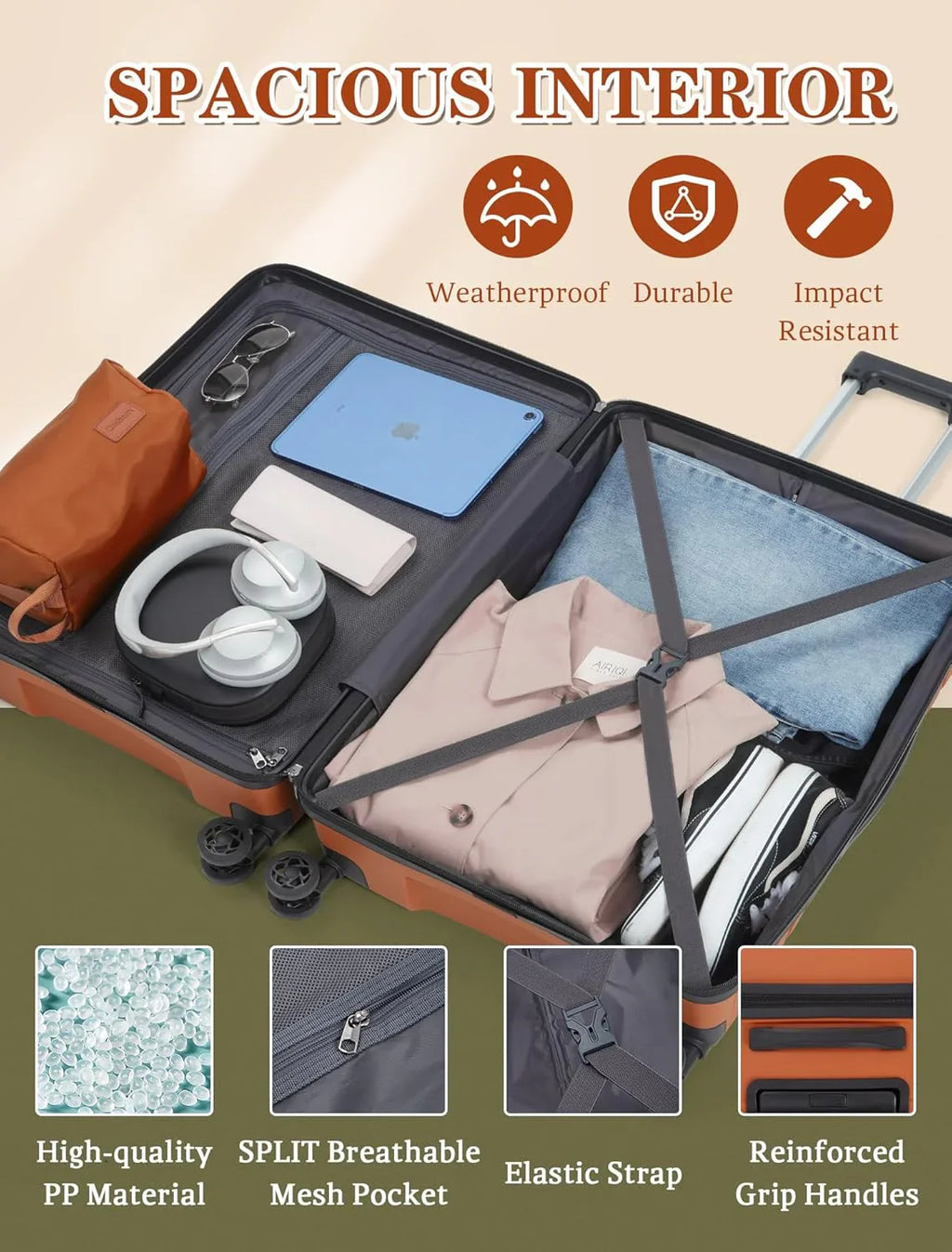 Ensemble de 5 bagages à roulettes, valise rigide en ABS avec roulettes pivotantes