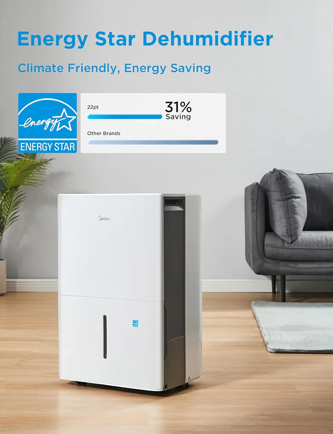 Déshumidificateur Midea de 4 500 pi² avec pompe, certifié Energy Star, 50 pintes