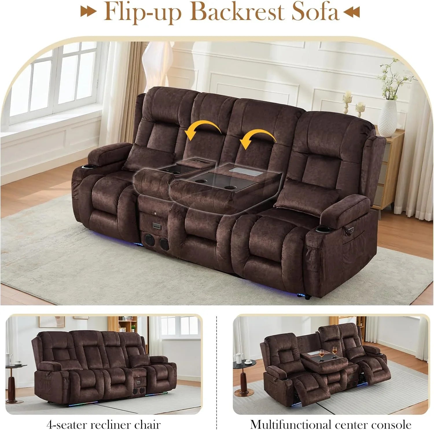 Canapé inclinable électrique TUNYI avec fonctions massage et chauffage, siège home cinéma avec console, canapé inclinable électrique pour camping-car