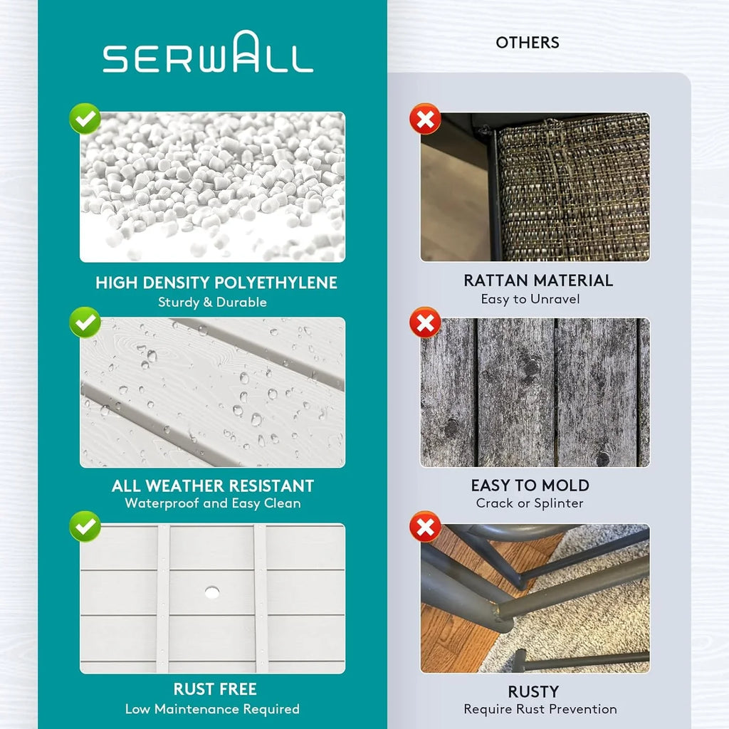 Ensemble de salle à manger d'extérieur en PEHD, 7 pièces, avec table découpée pour parasol et 6 chaises