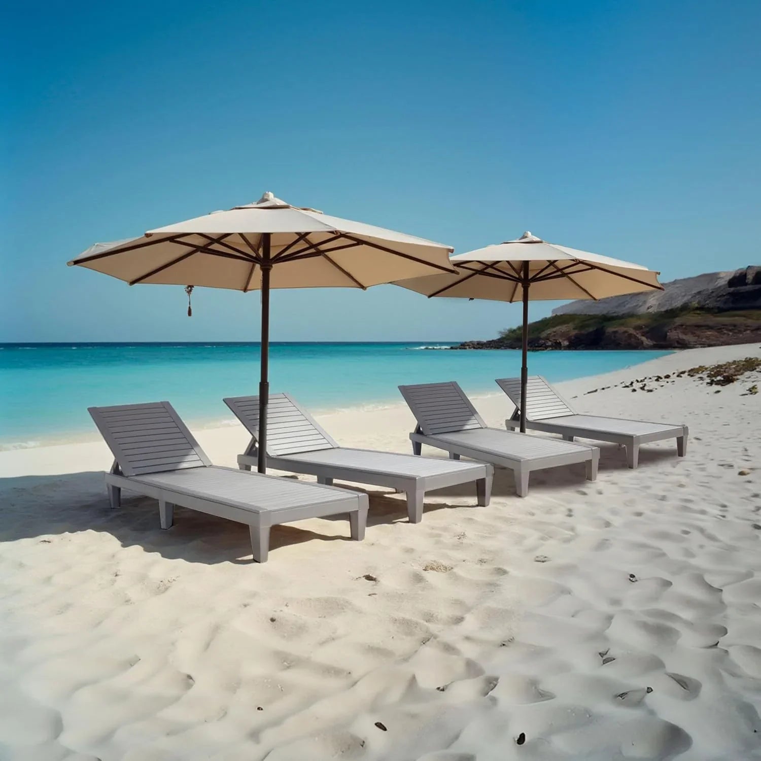 Chaises de patio - Ensemble de 2 chaises longues noires pour l'extérieur, chaise longue de jardin légère