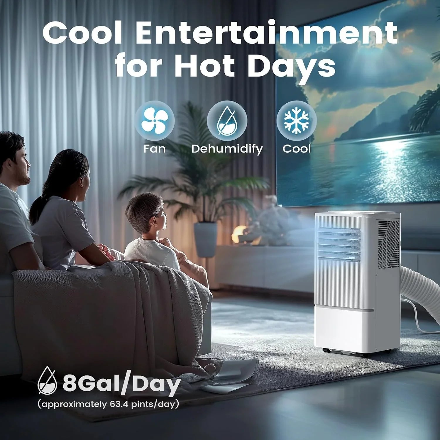 Climatiseur portatif Air Choice, 10 000 BTU, pour pièce jusqu'à 450 pi², télécommande, minuterie 24 h, modes déshumidificateur et ventilateur.