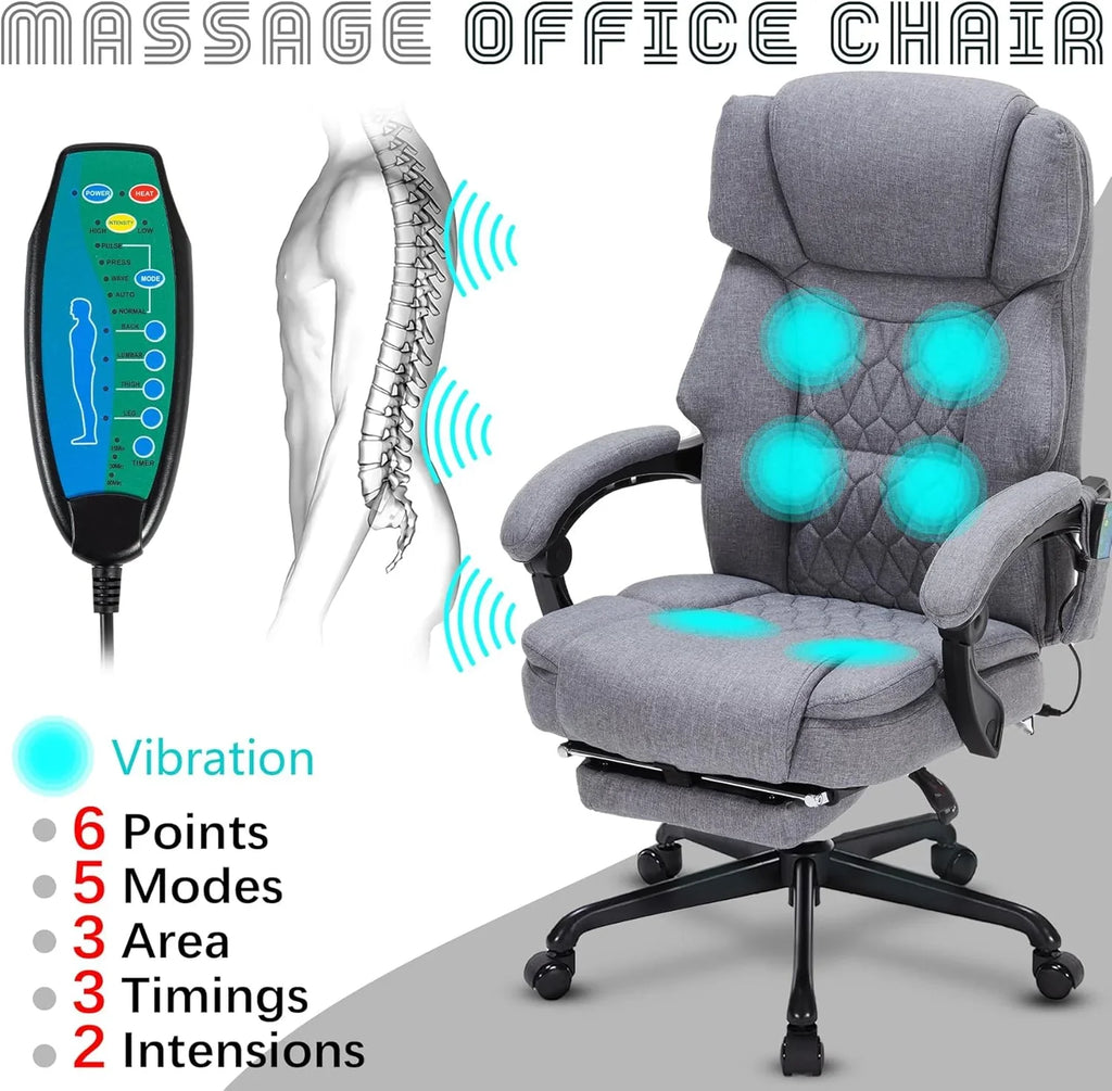 Fauteuil de bureau massant avec repose-pieds, vibration à 6 points et chauffage, fauteuil de bureau exécutif à domicile
