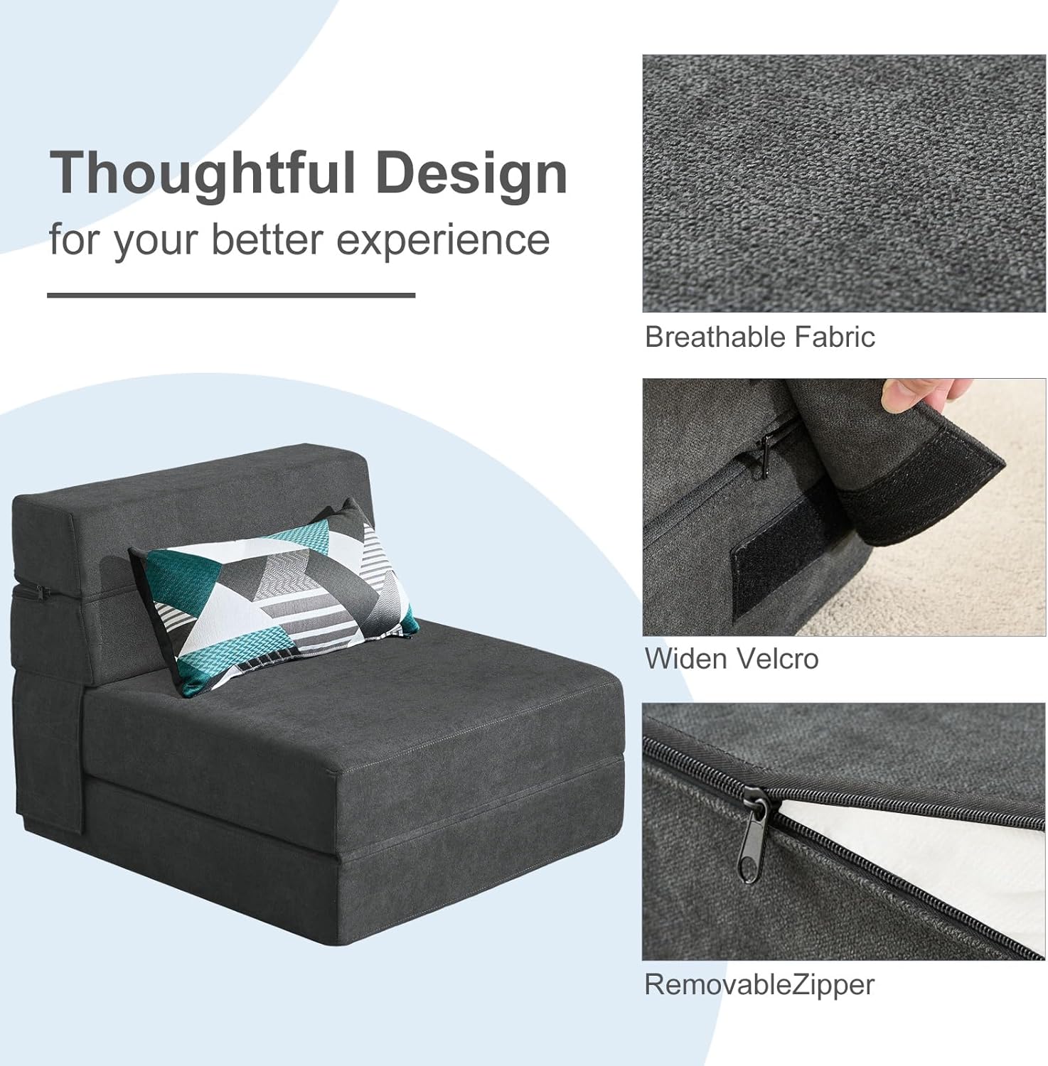 Canapé-lit gigogne de 60 pouces, canapé en mousse à mémoire de forme avec 2 oreillers, lit futon, lit d'appoint et canapé-lit,