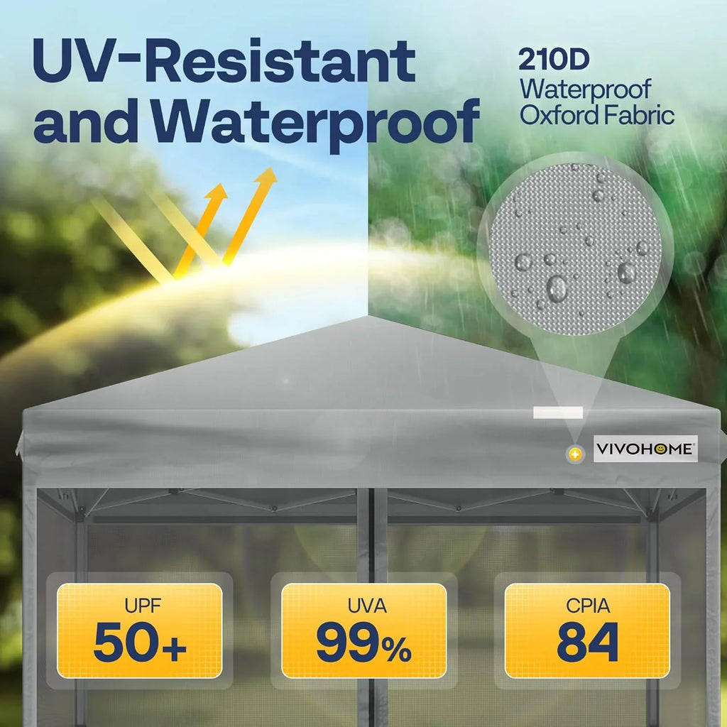 Auvent escamotable facile à monter de 10 x 10 pieds, tente moustiquaire d'extérieur avec moustiquaire, 2 portes à glissière et sac à roulettes