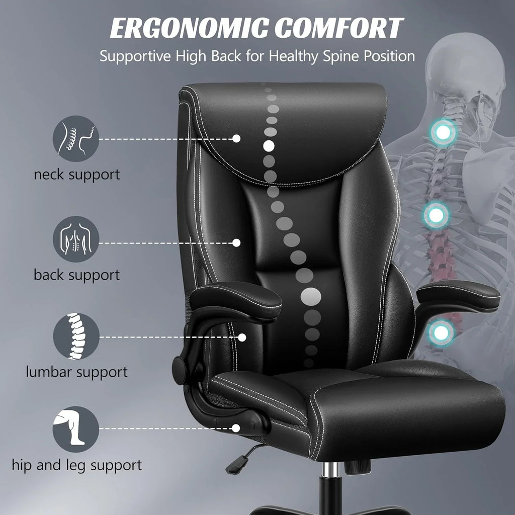 Chaise de bureau pivotante à pieds hauts, en cuir respirant, avec support lombaire