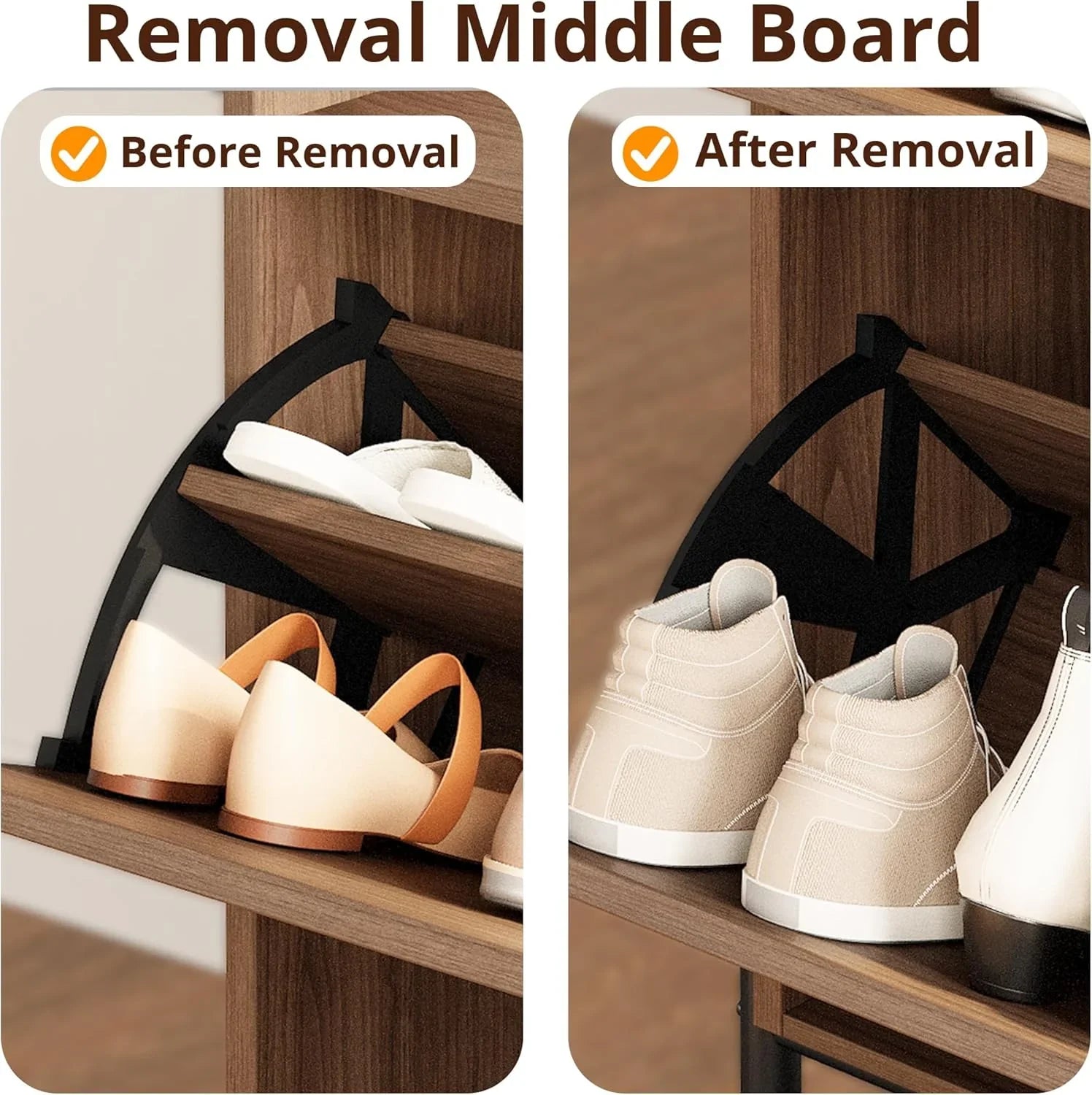 Meuble à chaussures IRONCK avec 2 tiroirs rabattables, meuble de rangement à chaussures indépendant en bois