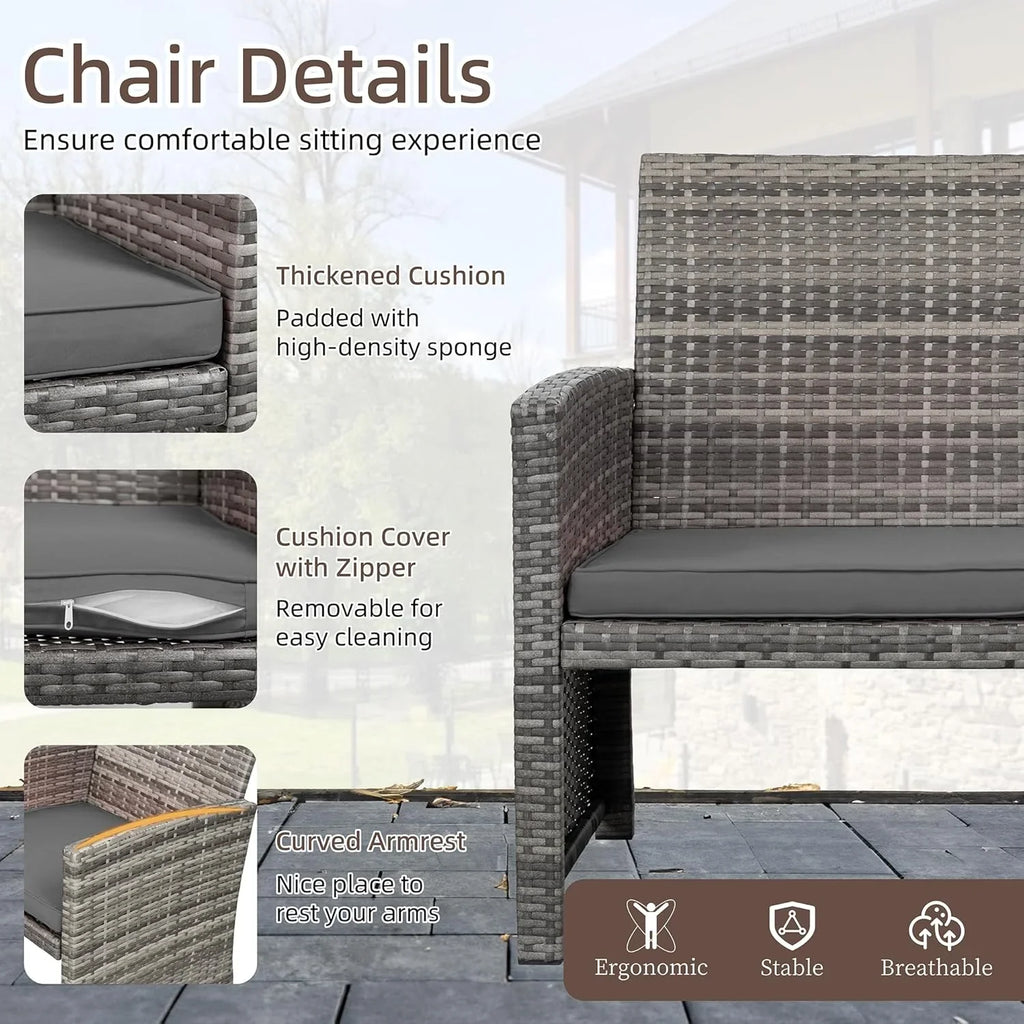 Ensemble de meubles de jardin en rotin Shintenchi 4 pièces, ensemble de conversation en osier