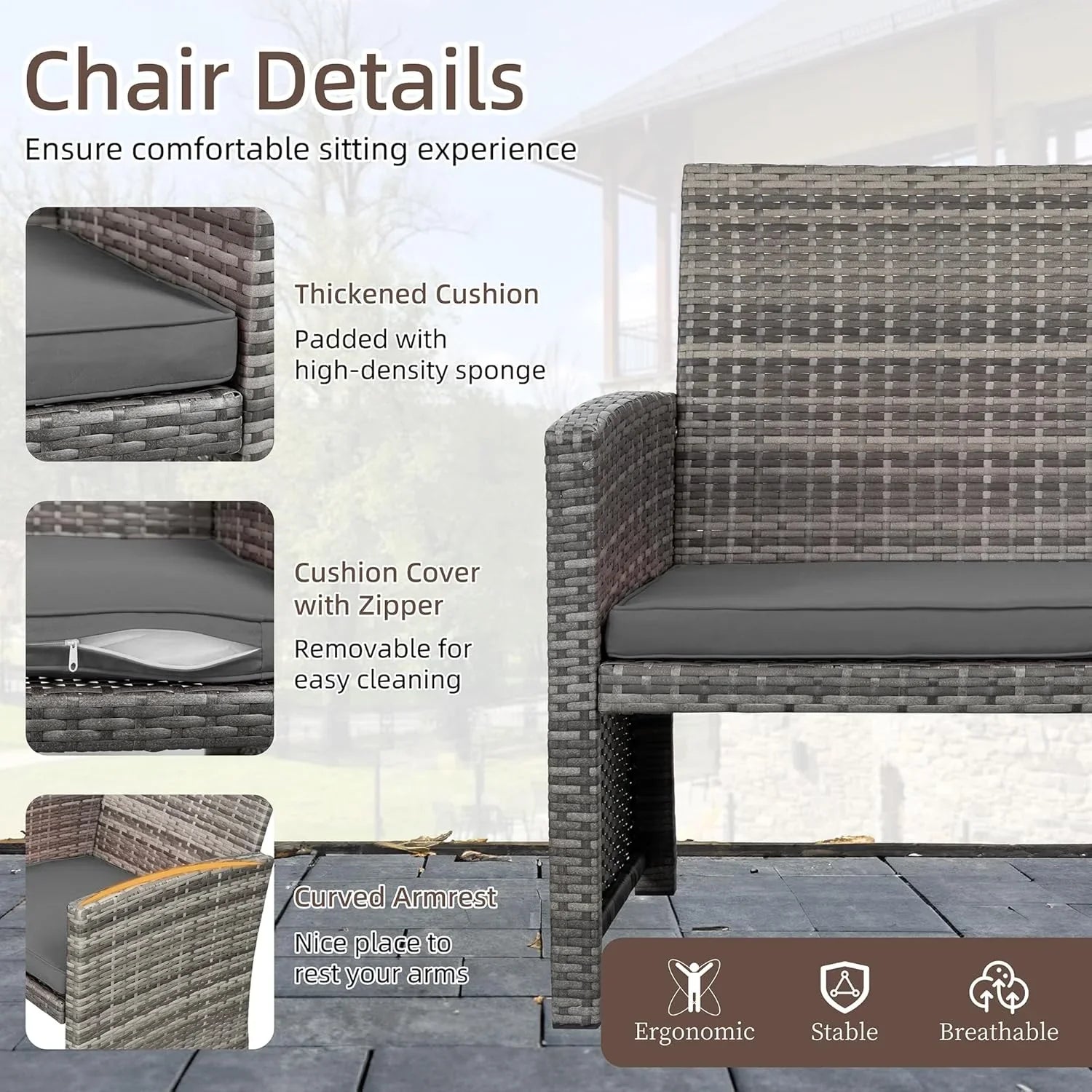 Ensemble de meubles de jardin en rotin Shintenchi 4 pièces, ensemble de conversation en osier