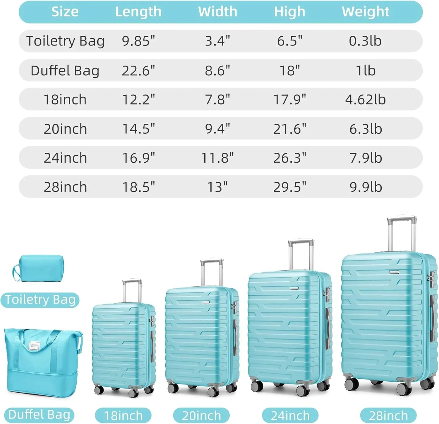 Ensemble de bagages à main légers et extensibles à coque rigide de 6 pièces