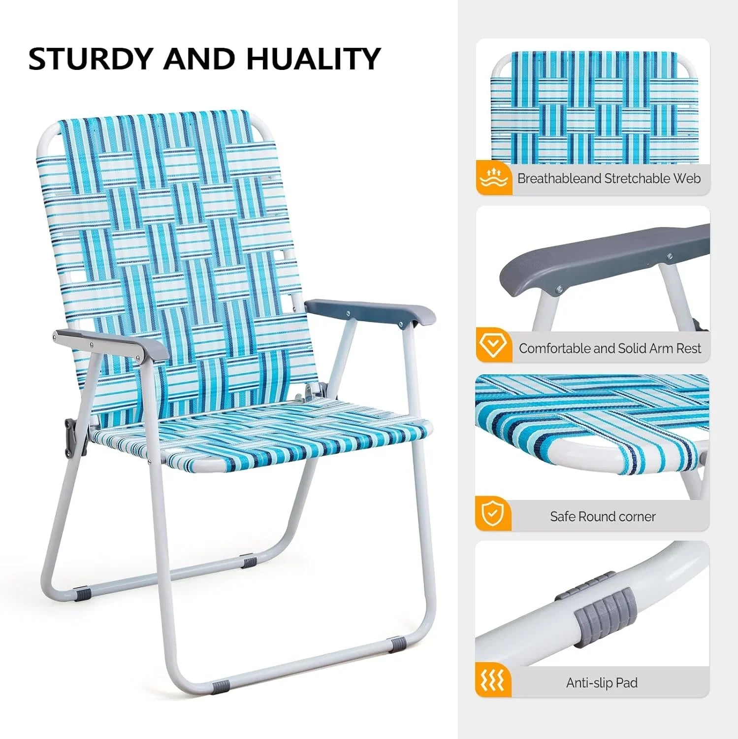 Lot de 2 chaises pliantes en toile pour patio VINGLI, chaise de plage portable pour extérieur, chaise de camping