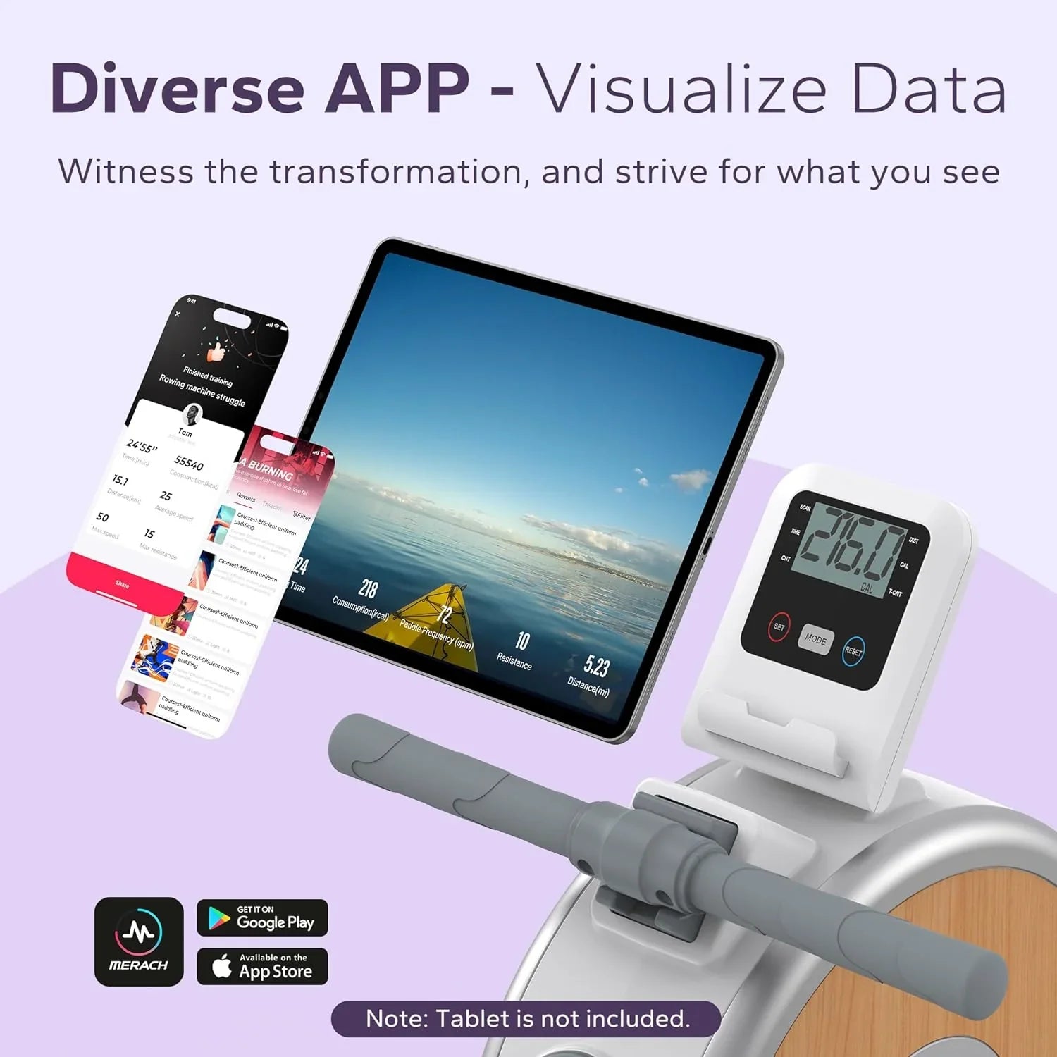 Rameur domestique Merachi à résistance silencieuse et double glissière