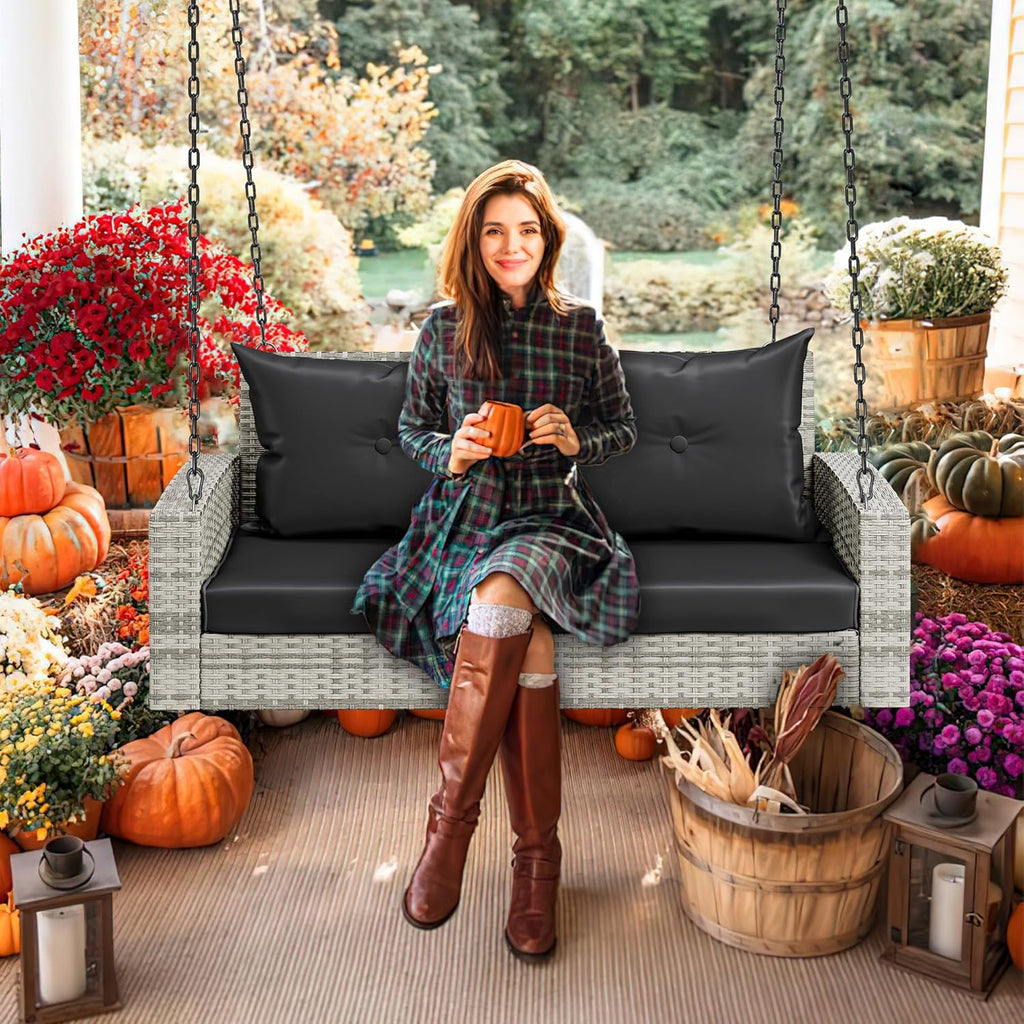 YITAHOME Balancelle suspendue pour porche, 3 places, banc d'extérieur en osier