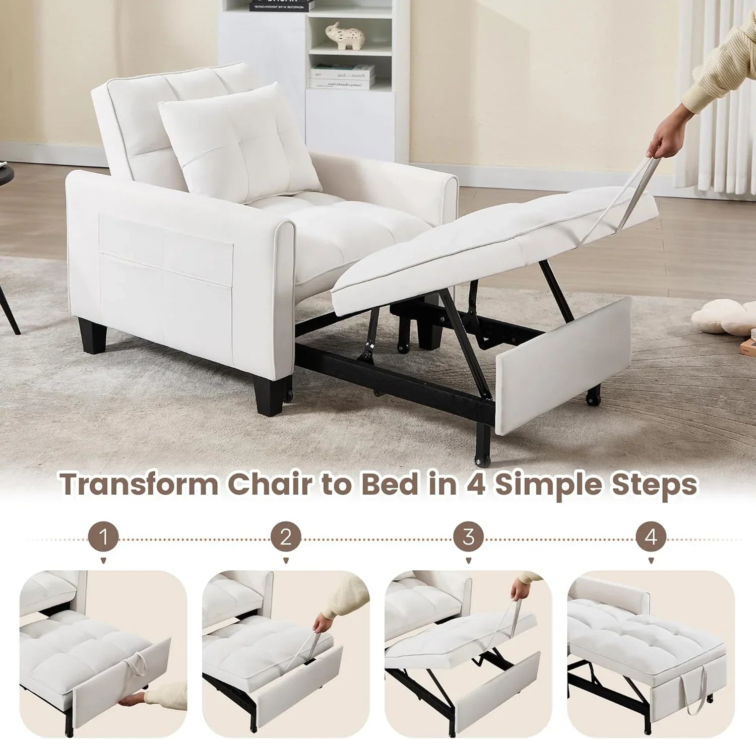 Fauteuil convertible 3 en 1, canapé-lit gigogne, canapé simple en velours avec dossier réglable