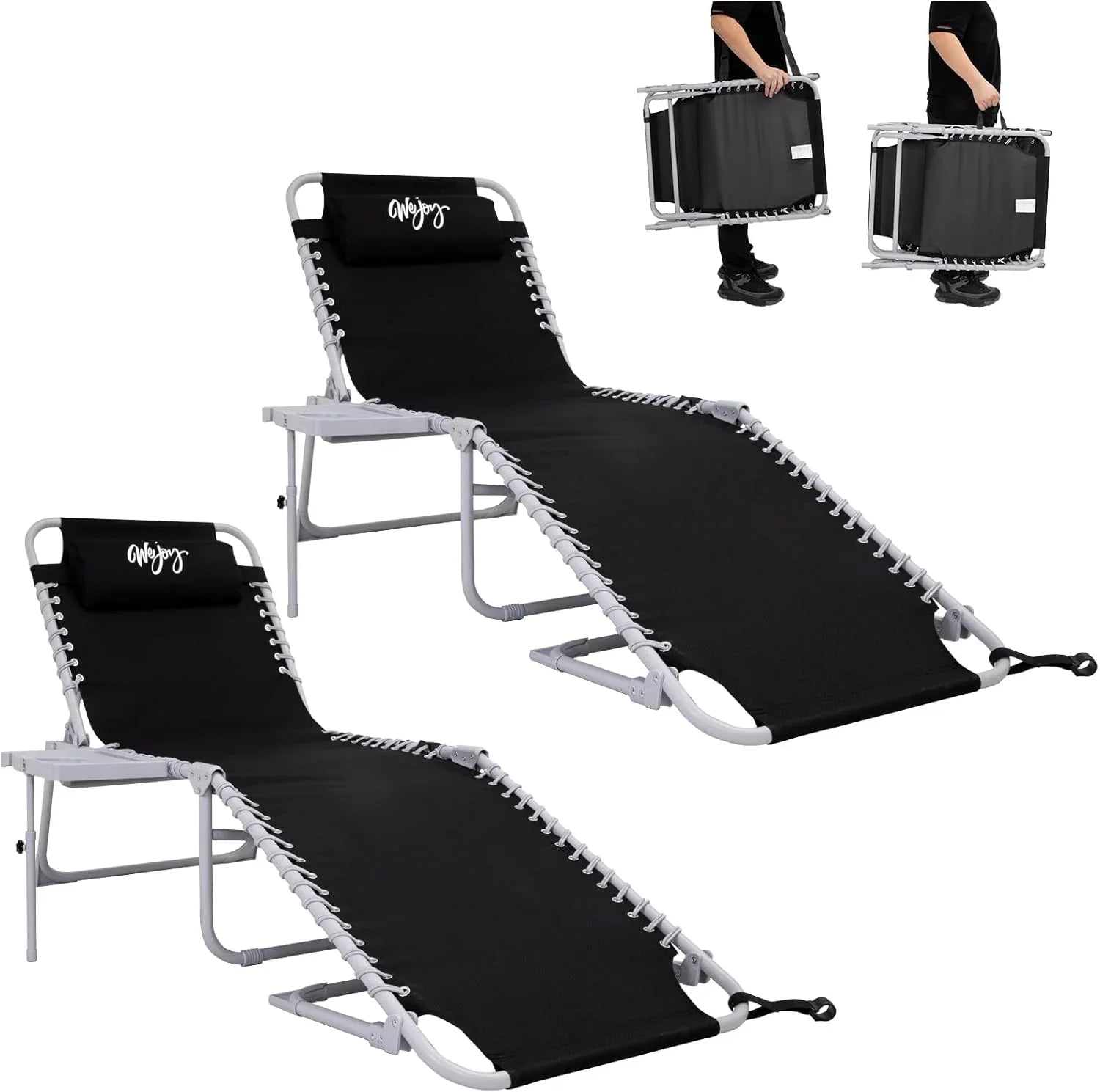 Lot de 2 chaises longues d'extérieur - Chaise longue pliante portable pour patio, piscine, camping, inclinable et réglable sur 5 positions