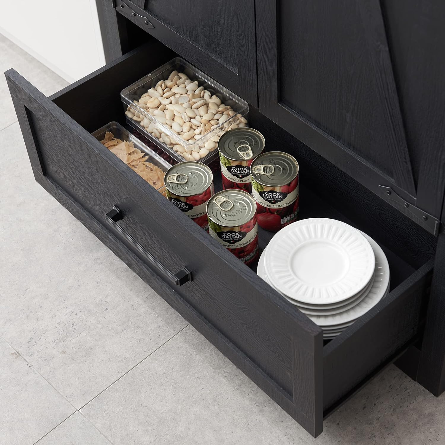 Garde-manger de cuisine de style ferme JXQTLINGMU - Armoire de rangement de cuisine en bois de 72 po de hauteur avec étagères réglables et 2 portes et tiroirs de style grange