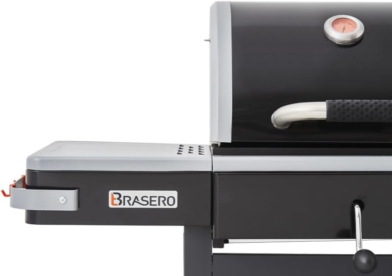 BRASERO - Bi-Energy L Barbecue Houtskoolbarbecue 49 x 42 cm en Gasgrill 48 x 42 cm - 2 Gasbranders - 7,2 kW - Zwart 