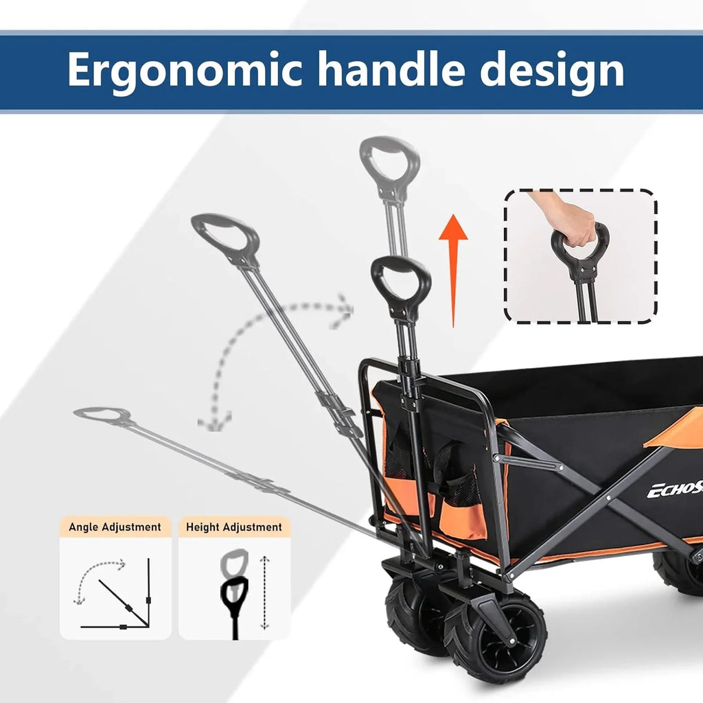 Caravane pliable robuste d'une capacité de 350 lb, caravane de camping pliante extérieure, chariot d'épicerie portable, chariot roulant réglable