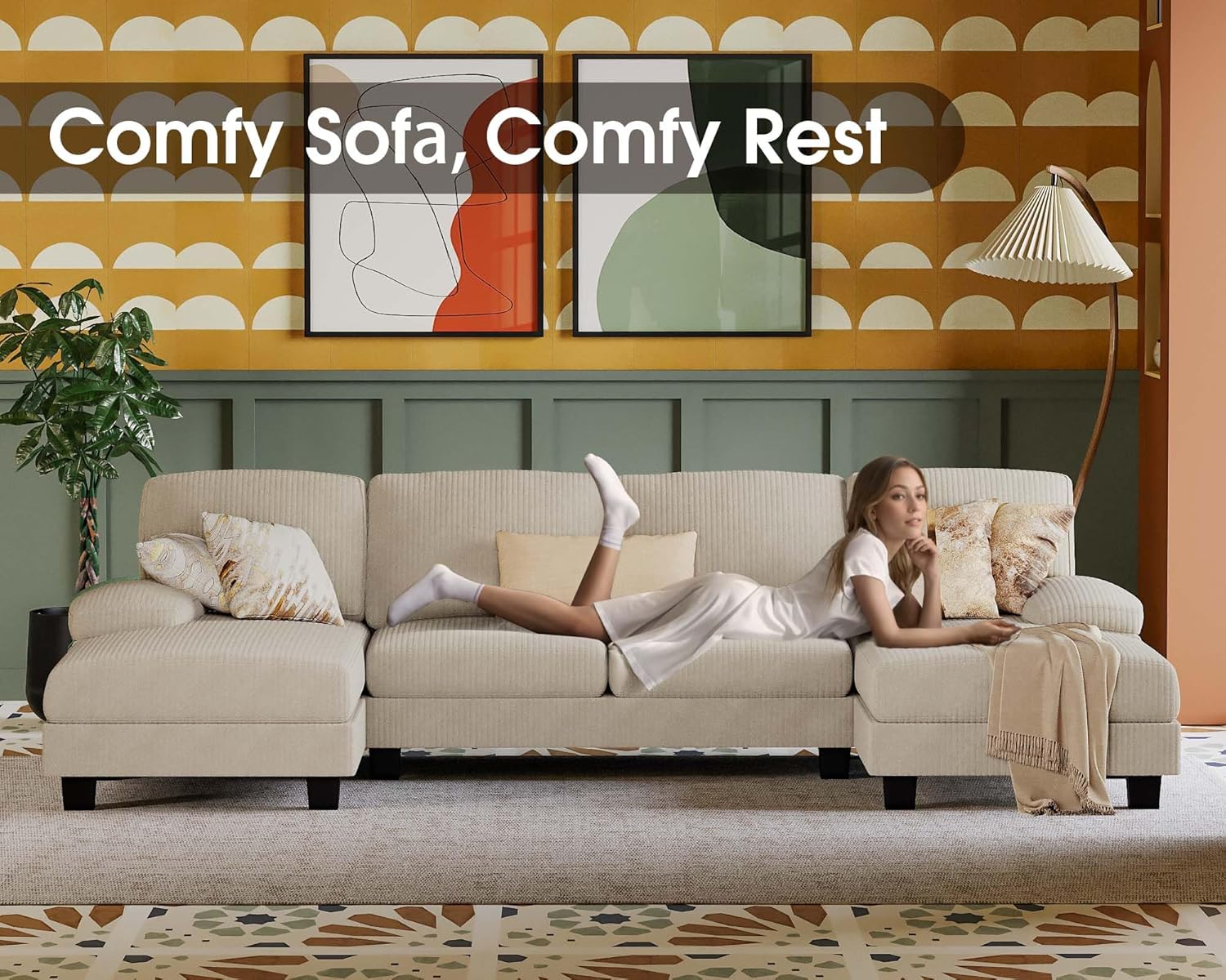 Canapé sectionnel de salon Furmax, canapé en U en lin