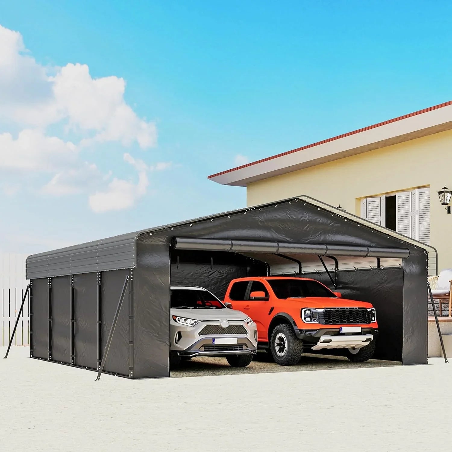 Abri d'auto en métal robuste de 10'x15', abri de garage extérieur avec cadre plus lourd