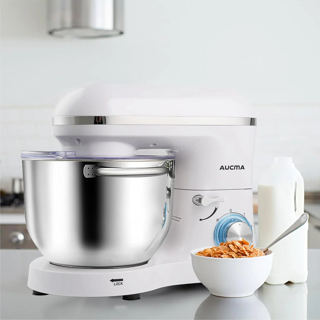 Batteur sur socle Aucma, 6,5 pintes, 660 W, 6 vitesses, tête inclinable, batteur électrique de cuisine avec crochet pétrisseur
