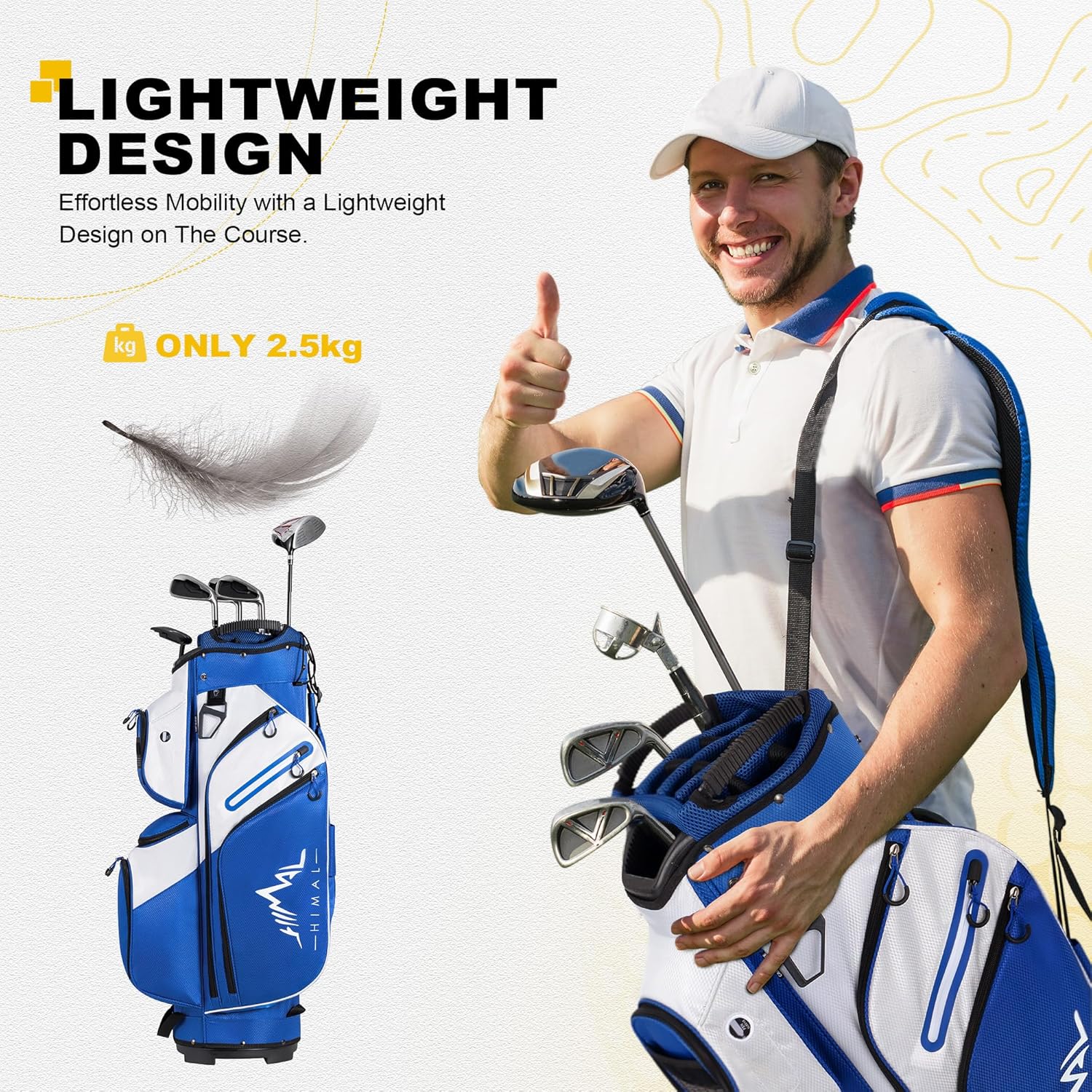 Sac de chariot de golf, organiseur à 15 compartiments, compartiment supérieur avec poignées et housse de pluie