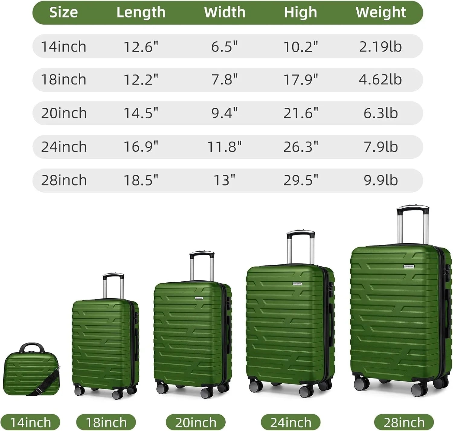 Ensemble de bagages à main légers et extensibles à coque rigide de 6 pièces
