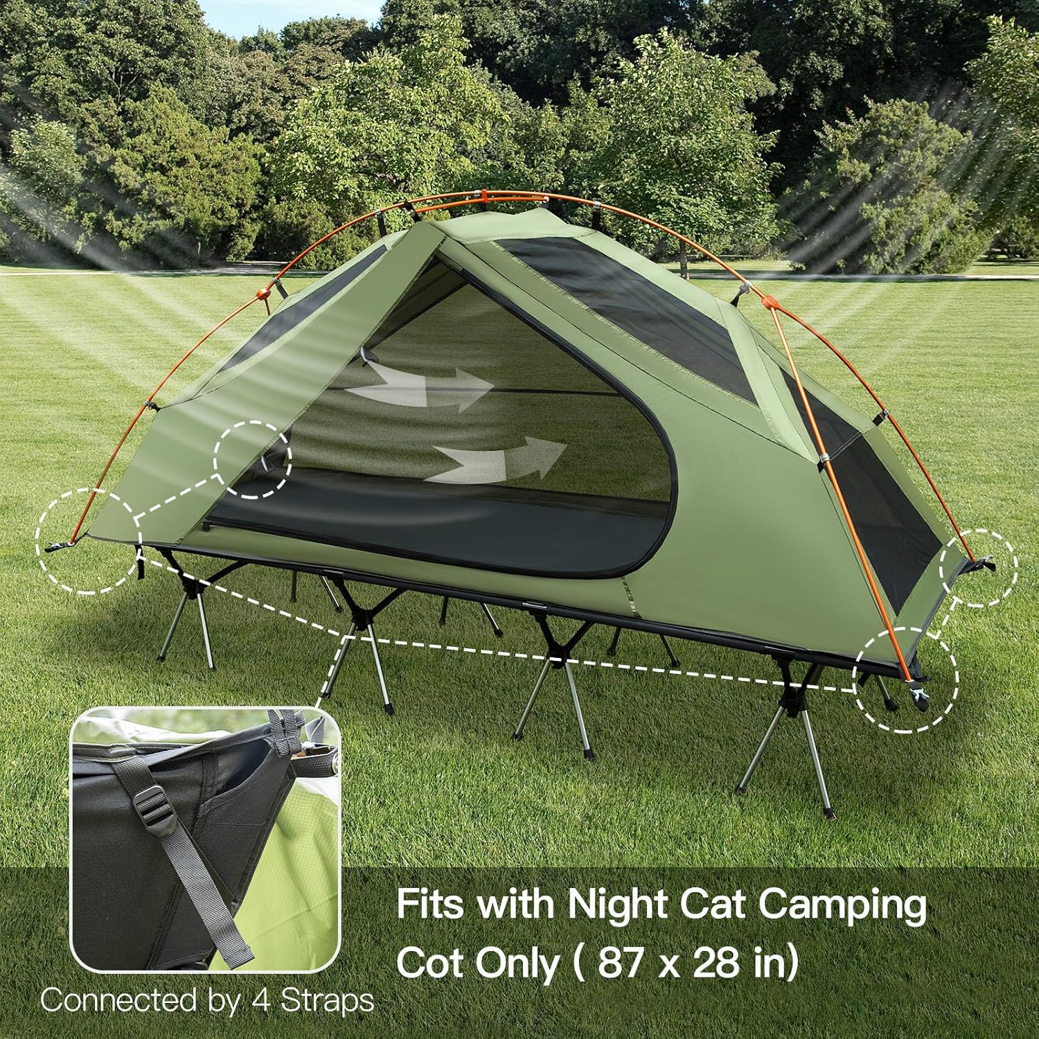 Tente de camping pour lit de camp - Lit de camp combiné hors sol imperméable pour 1 personne pour adultes, tente portable et facile à installer