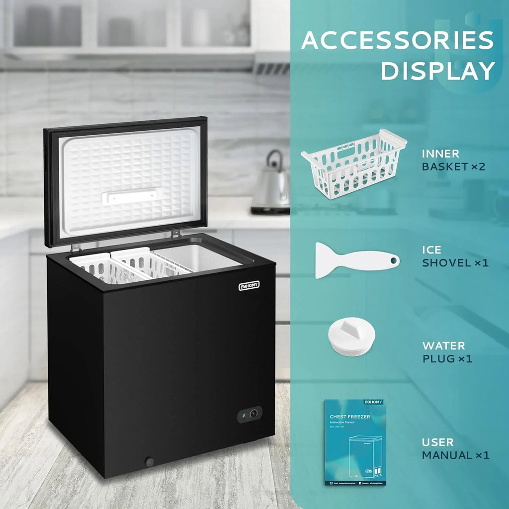 EUHOMY 3.5 Cubic Foot Upright Freezer, Small Deep Freezer, Adjustable 7 Thermostats, Quiet Mini Freezer, Freestanding Top Door