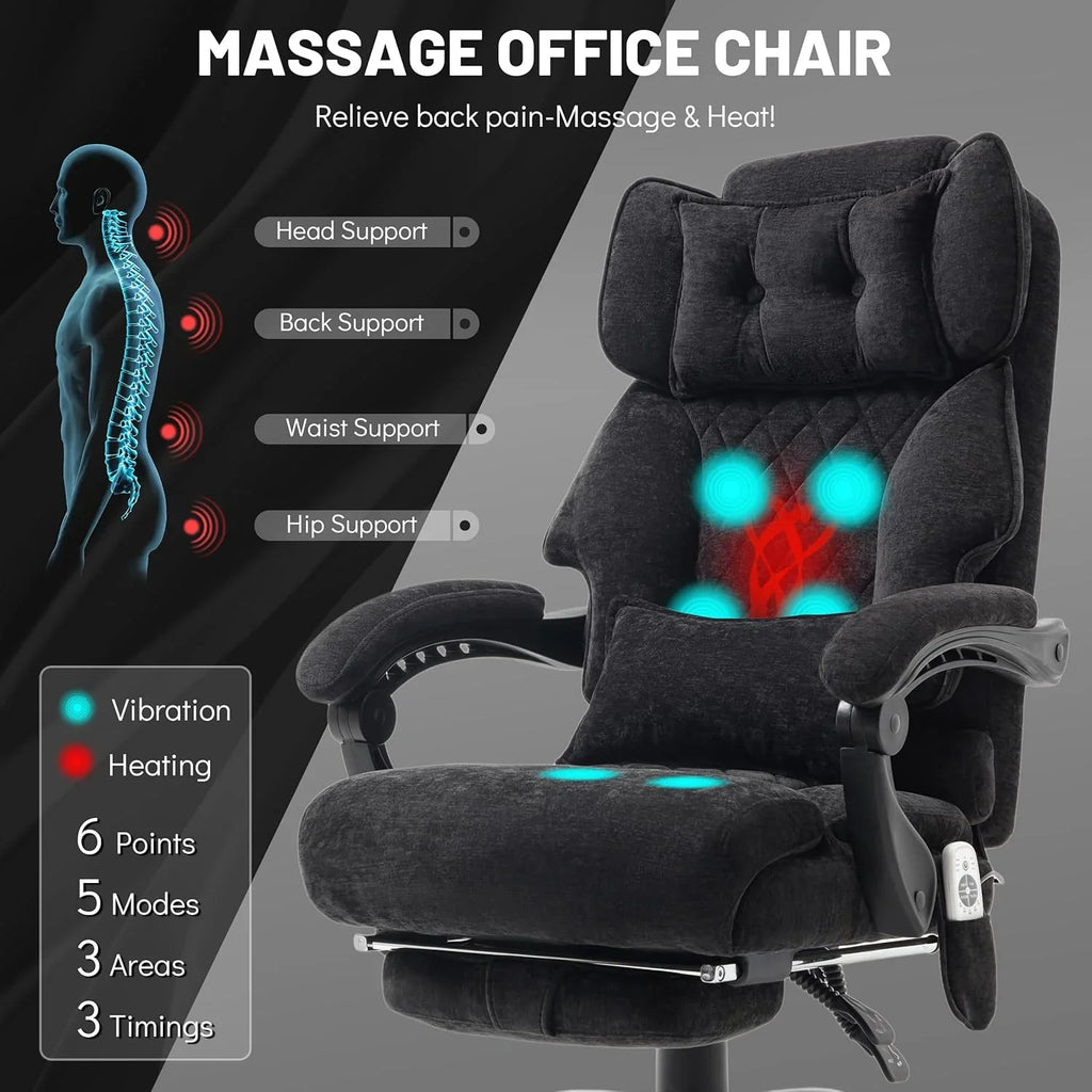 Chaise de bureau de massage avec repose-pieds, grande et haute chaise de bureau en cuir 500 lb