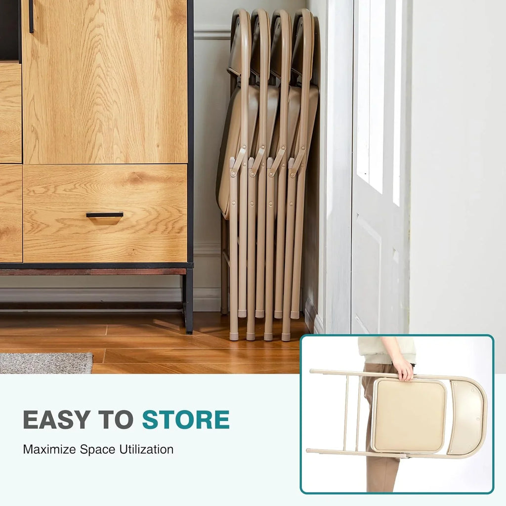 DUMOS Lot de 2 chaises pliantes rembourrées en cuir, siège commercial empilable portable pour intérieur et extérieur