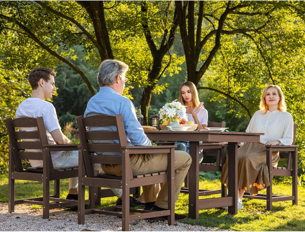 Ensemble de salle à manger d'extérieur en PEHD, 7 pièces, avec table découpée pour parasol et 6 chaises