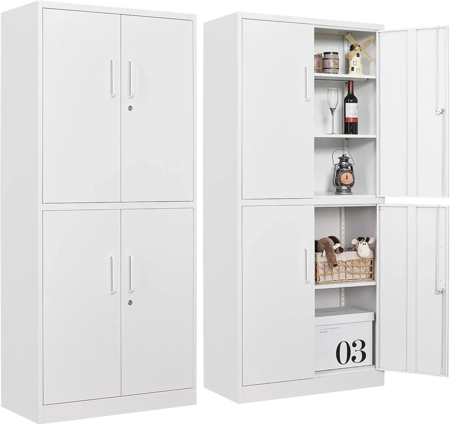 Armoire de rangement en métal avec 2 portes et 6 étagères, armoire en métal noir avec serrure, armoire de rangement verrouillable pour garage de 71 pouces