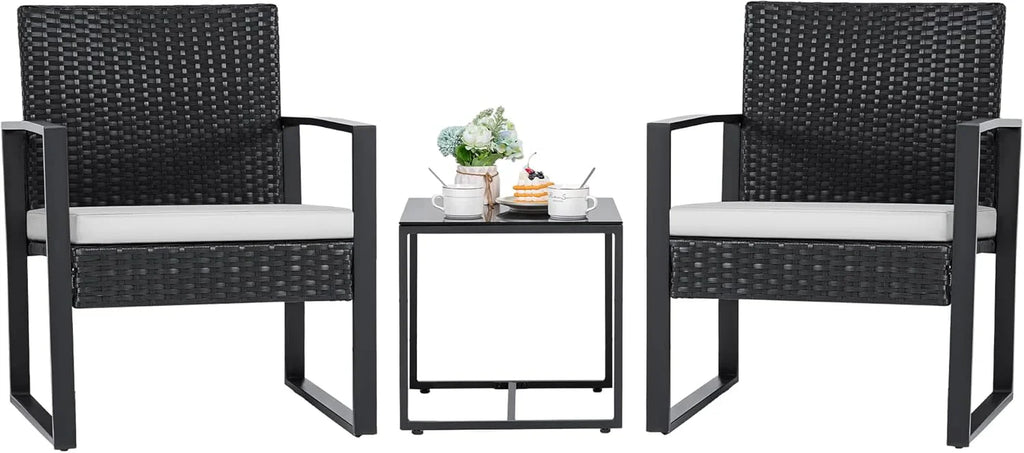 Ensemble de patio Flamaker 3 pièces Ensemble de meubles d'extérieur en osier