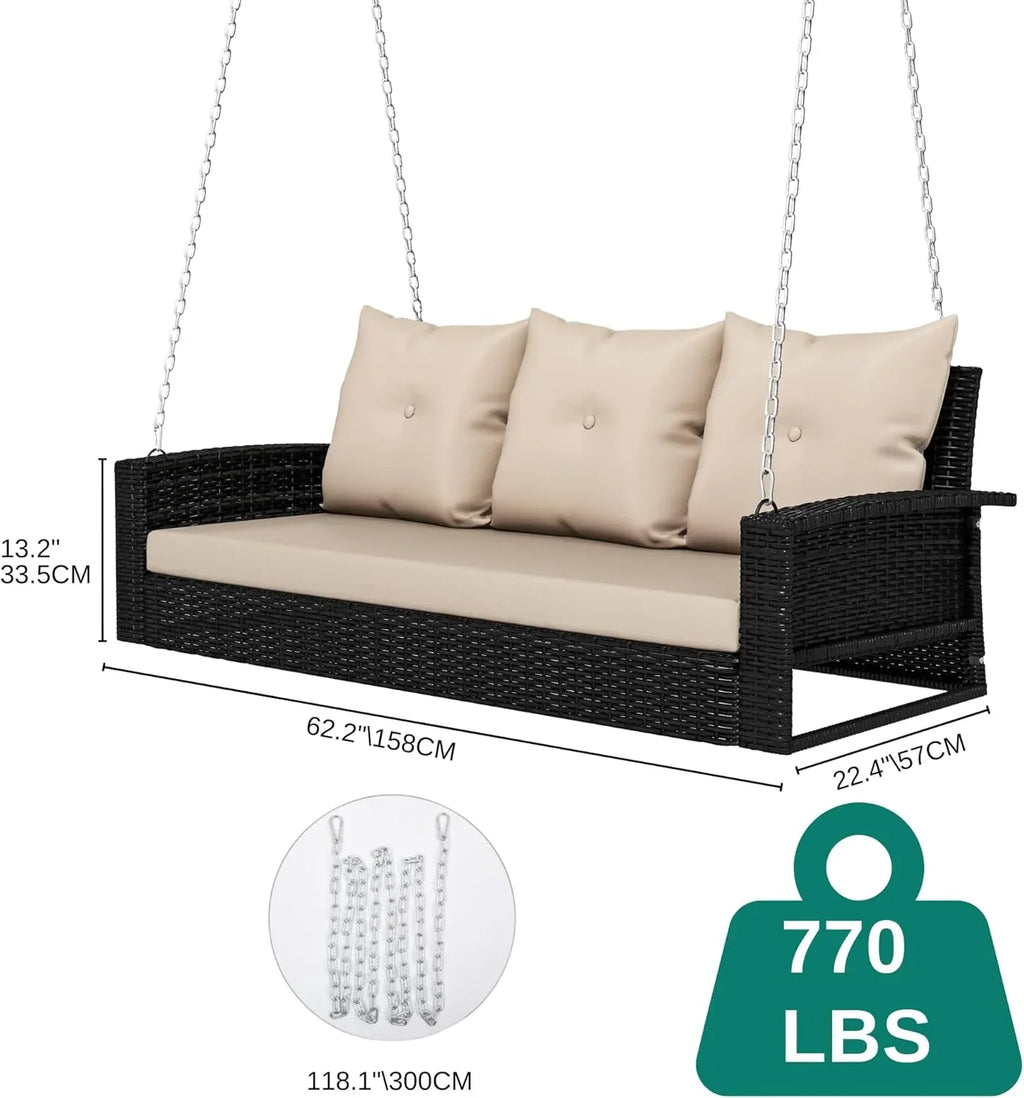 YITAHOME Balancelle suspendue pour porche, 3 places, banc d'extérieur en osier