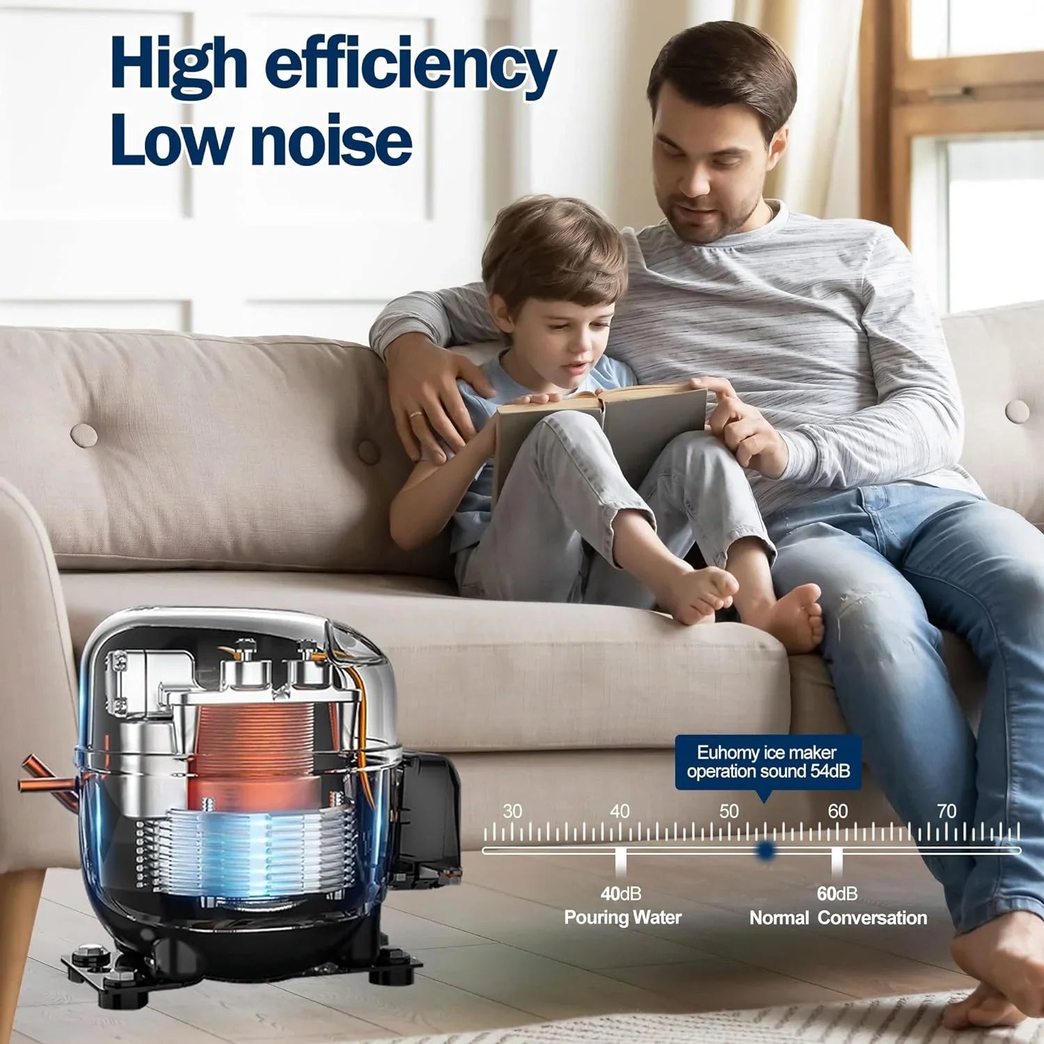 EUHOMY Machine à glaçons commerciale Machine à glaçons sous le comptoir en acier inoxydable Machine à glaçons autonome.