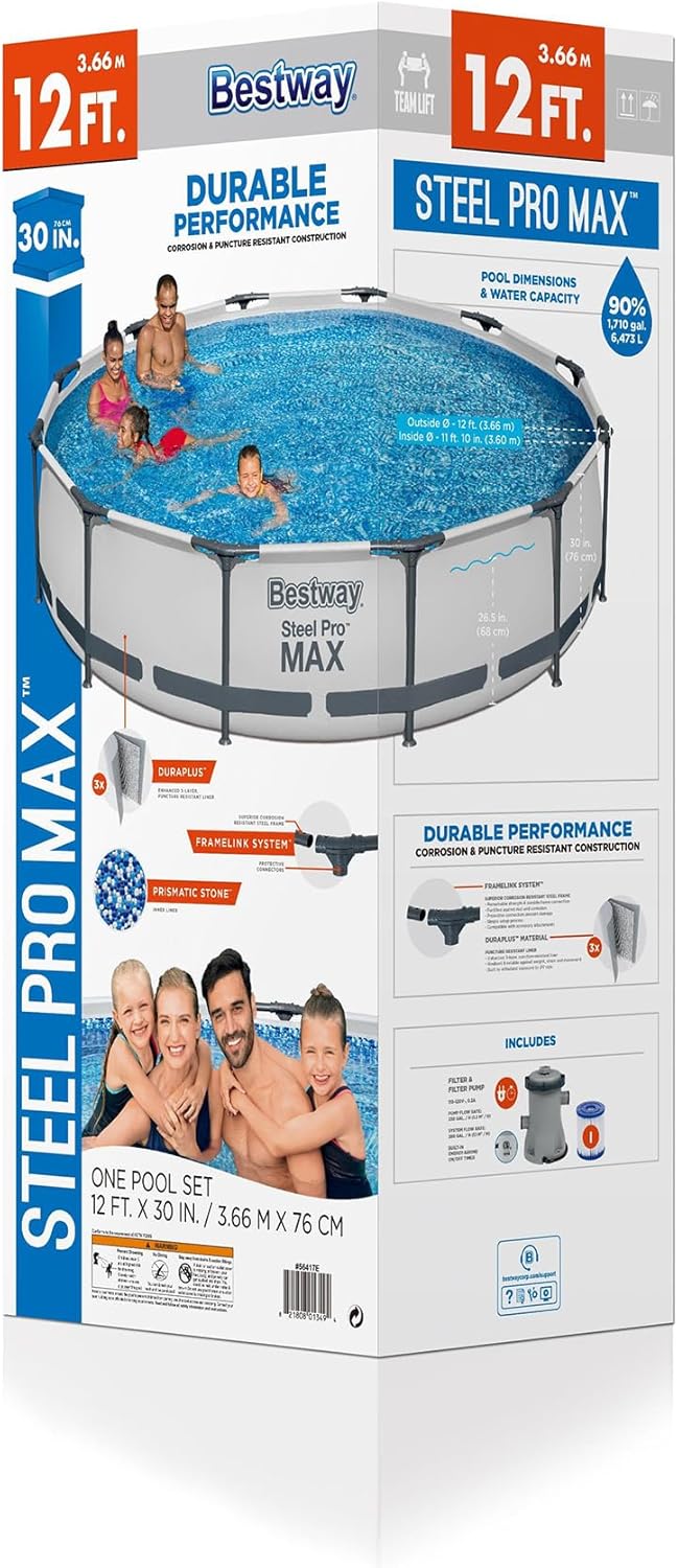 Kit de piscine hors sol extérieure à cadre métallique rond Steel Pro MAX 10' x 30'