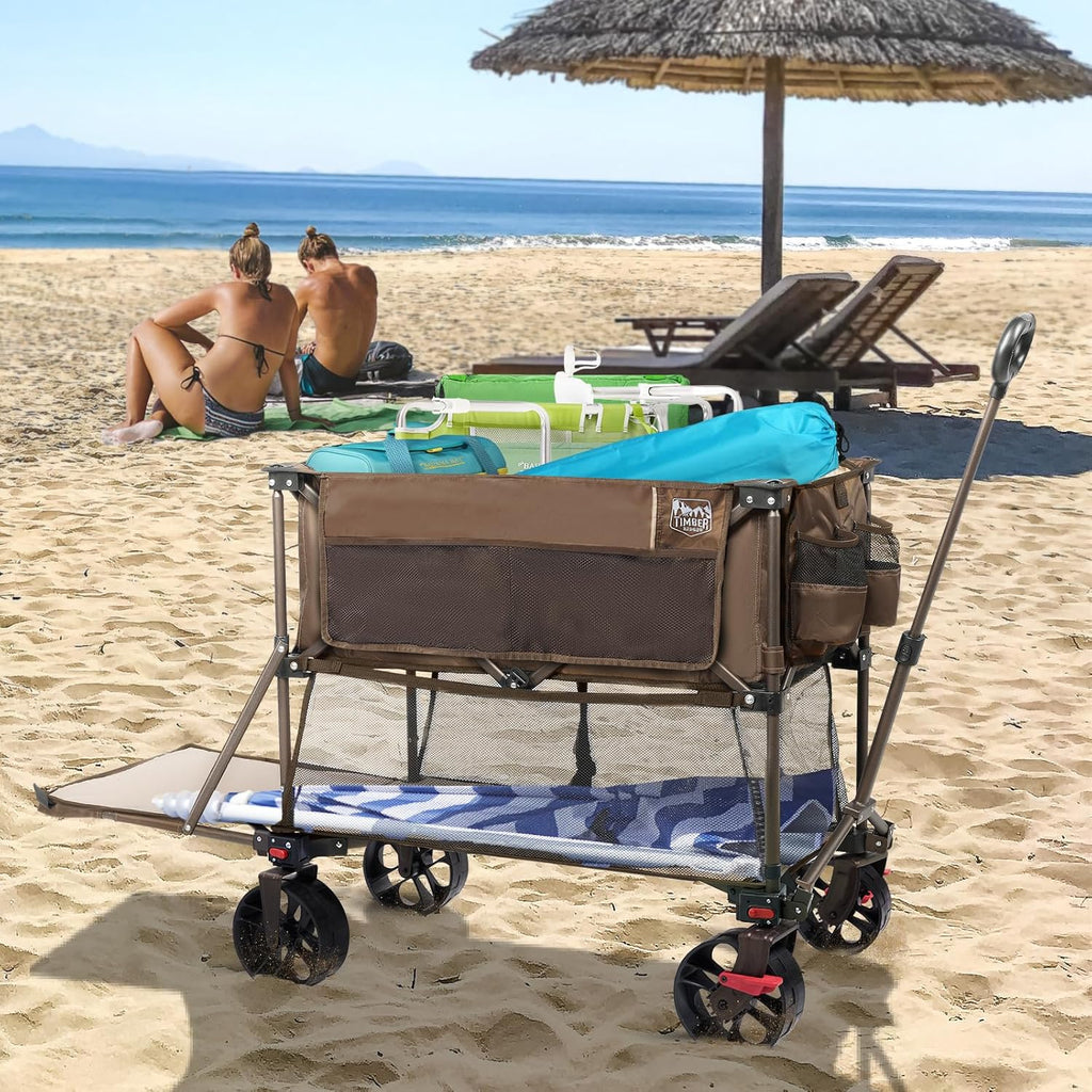 Chariot pliable à deux étages de grande capacité de 400 L avec freins, chariot extra-long de 54 pouces, chariot pliable robuste de 450 livres