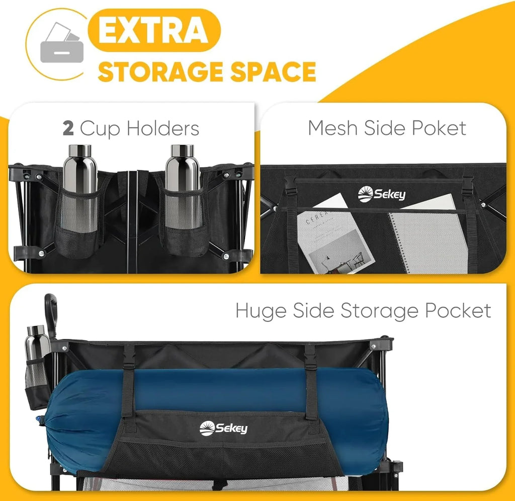 Chariot pliable à deux étages grande capacité de 400 L avec freins, chariot extensible extra long de 50 po, chariot pliable robuste de 500 lb.