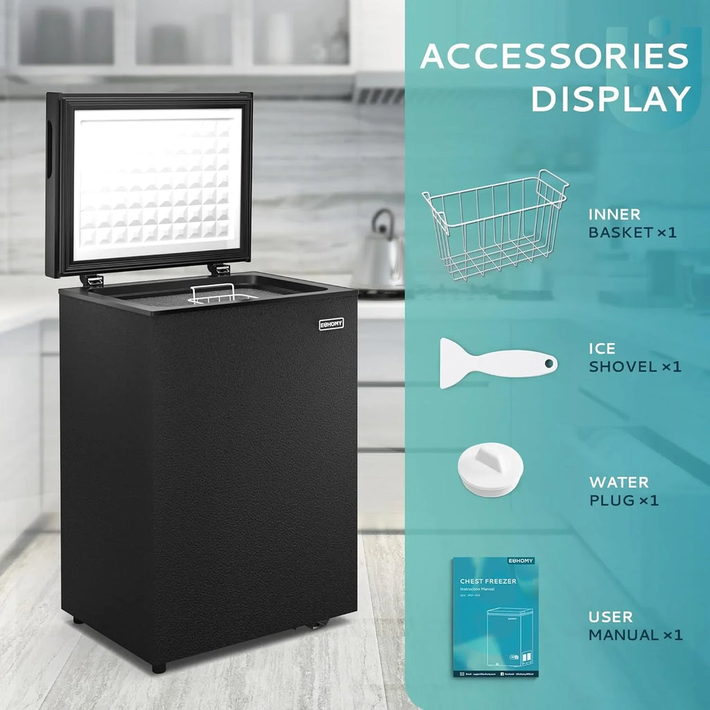 EUHOMY 3.5 Cubic Foot Upright Freezer, Small Deep Freezer, Adjustable 7 Thermostats, Quiet Mini Freezer, Freestanding Top Door