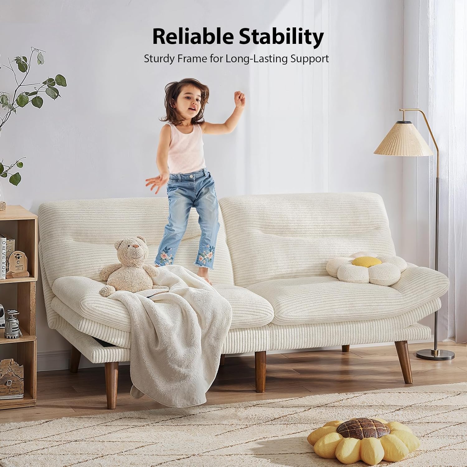 Canapé-lit futon convertible, canapé-lit futon inclinable en velours côtelé de 66 pouces pour petits espaces, salles de jeux ou bureaux