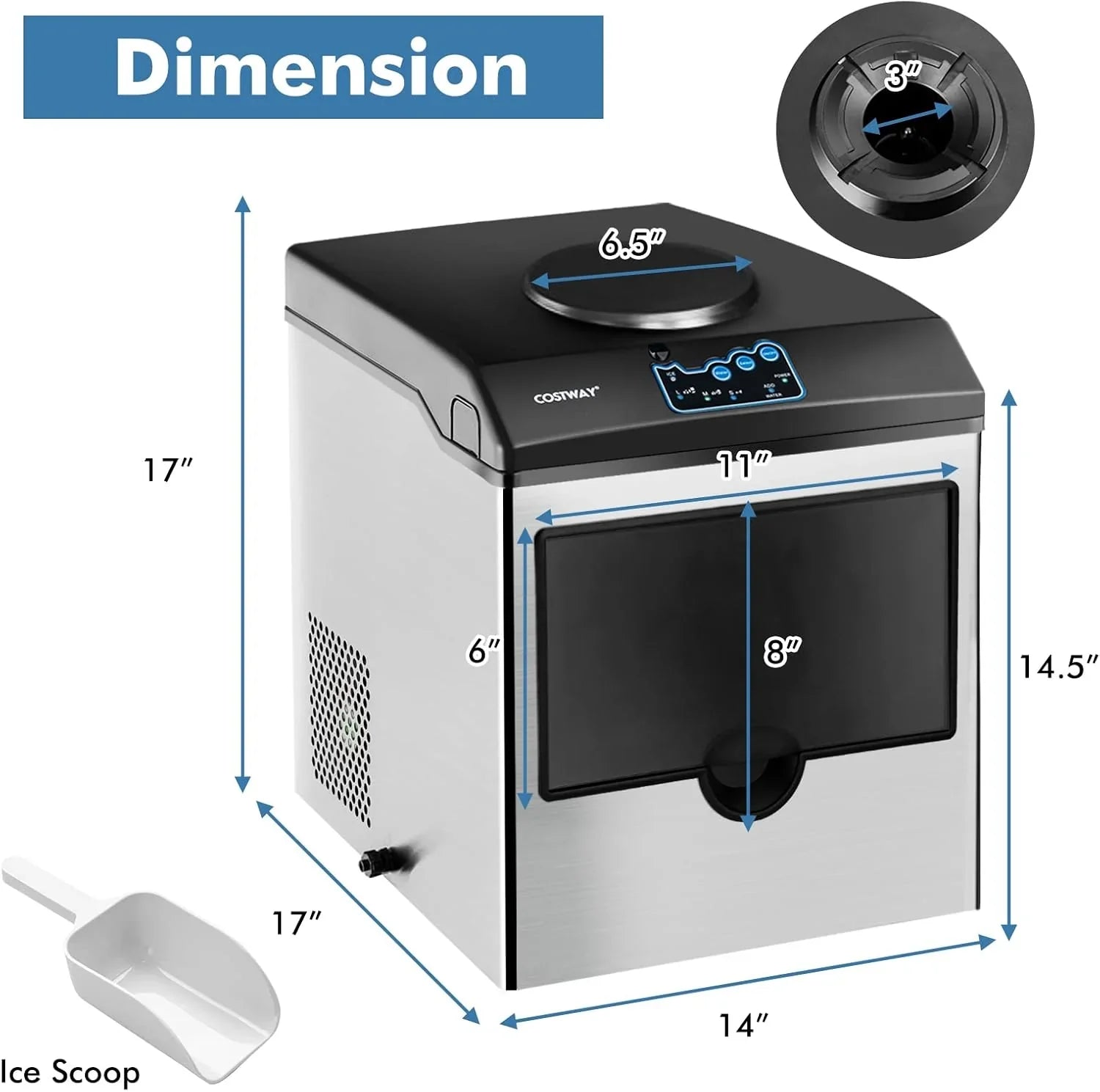 Machine à glaçons de comptoir Costway avec distributeur d'eau, 3 tailles de glaçons en forme de balle, 48 lb/jour