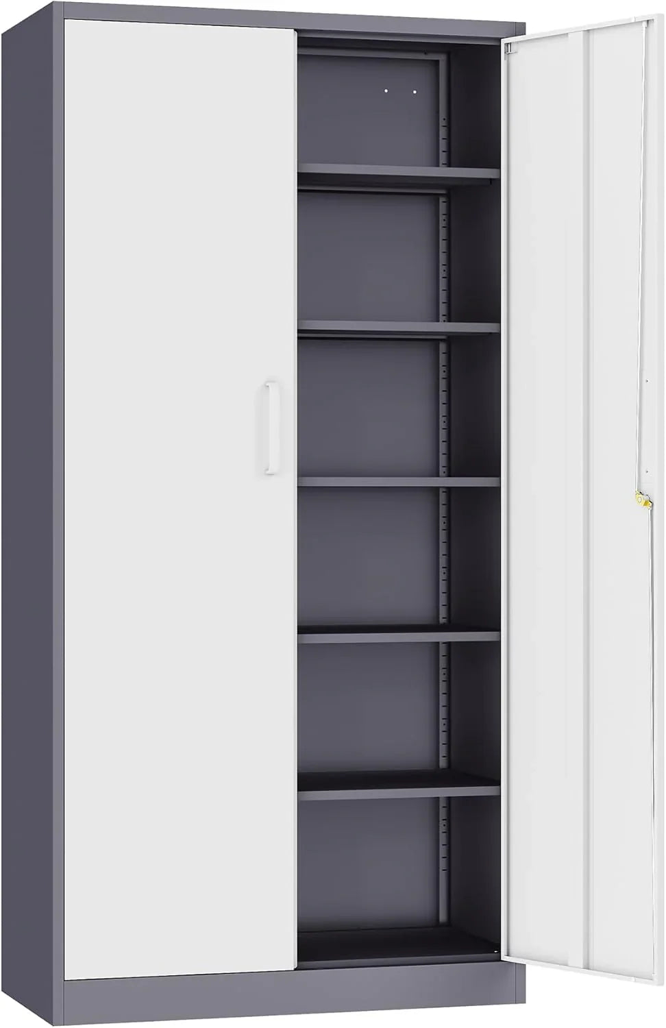 Armoire de rangement en métal avec 2 portes et 6 étagères, armoire en métal noir avec serrure, armoire de rangement verrouillable pour garage de 71 pouces