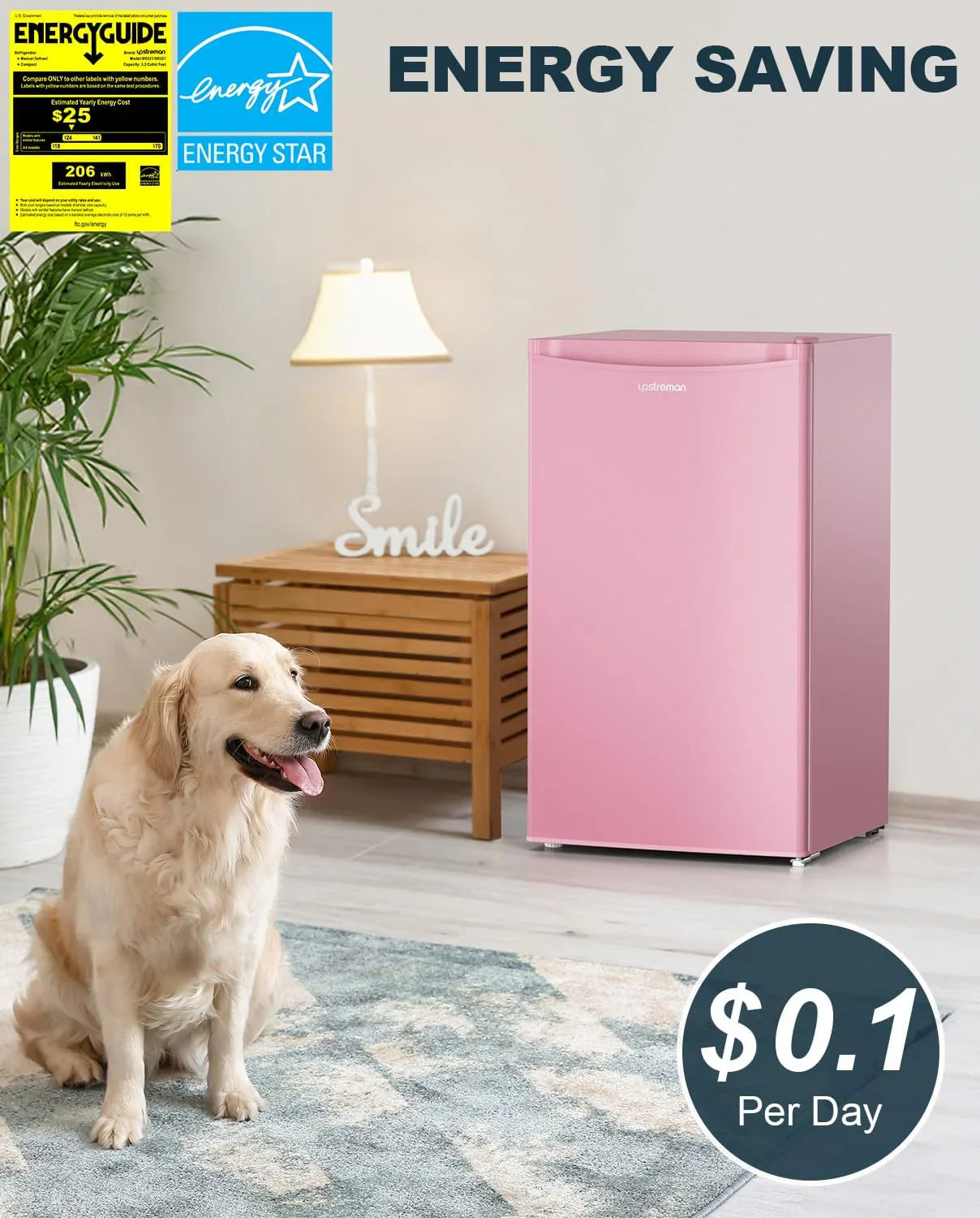 Mini-réfrigérateur Upstreman de 3,2 pieds cubes avec congélateur, mini-réfrigérateur à une porte, réfrigérateur de dortoir